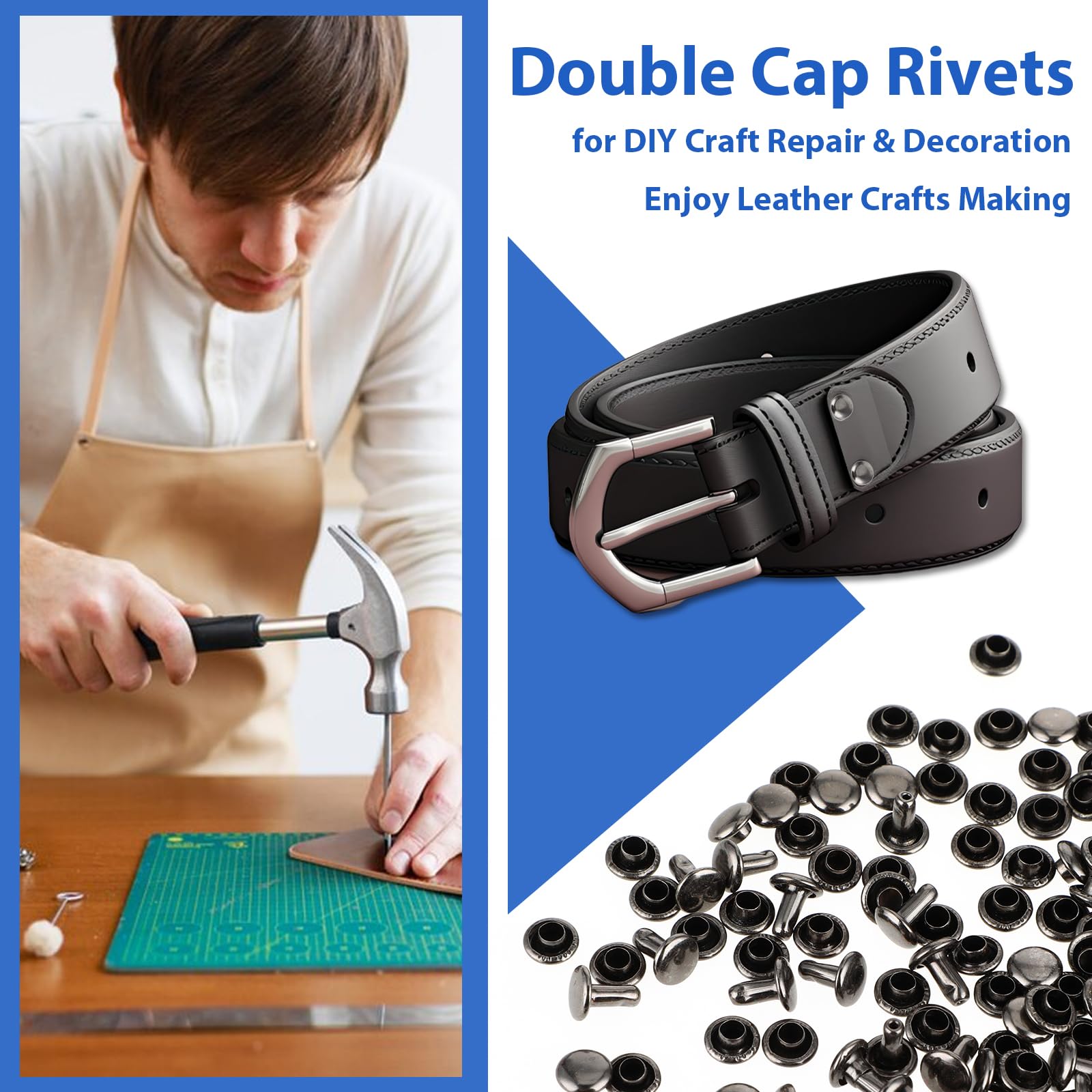 364 Pièces Rivet Cuir Set 6×6mm, 8×8mm, 8×12mm Rivets Pour Cuir, Rivet