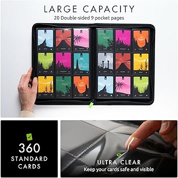 Vault X 9 Pocket Zip Binder, 360 Cards, Exo-Tec Material, 20 Side-Loading Pages (Black)