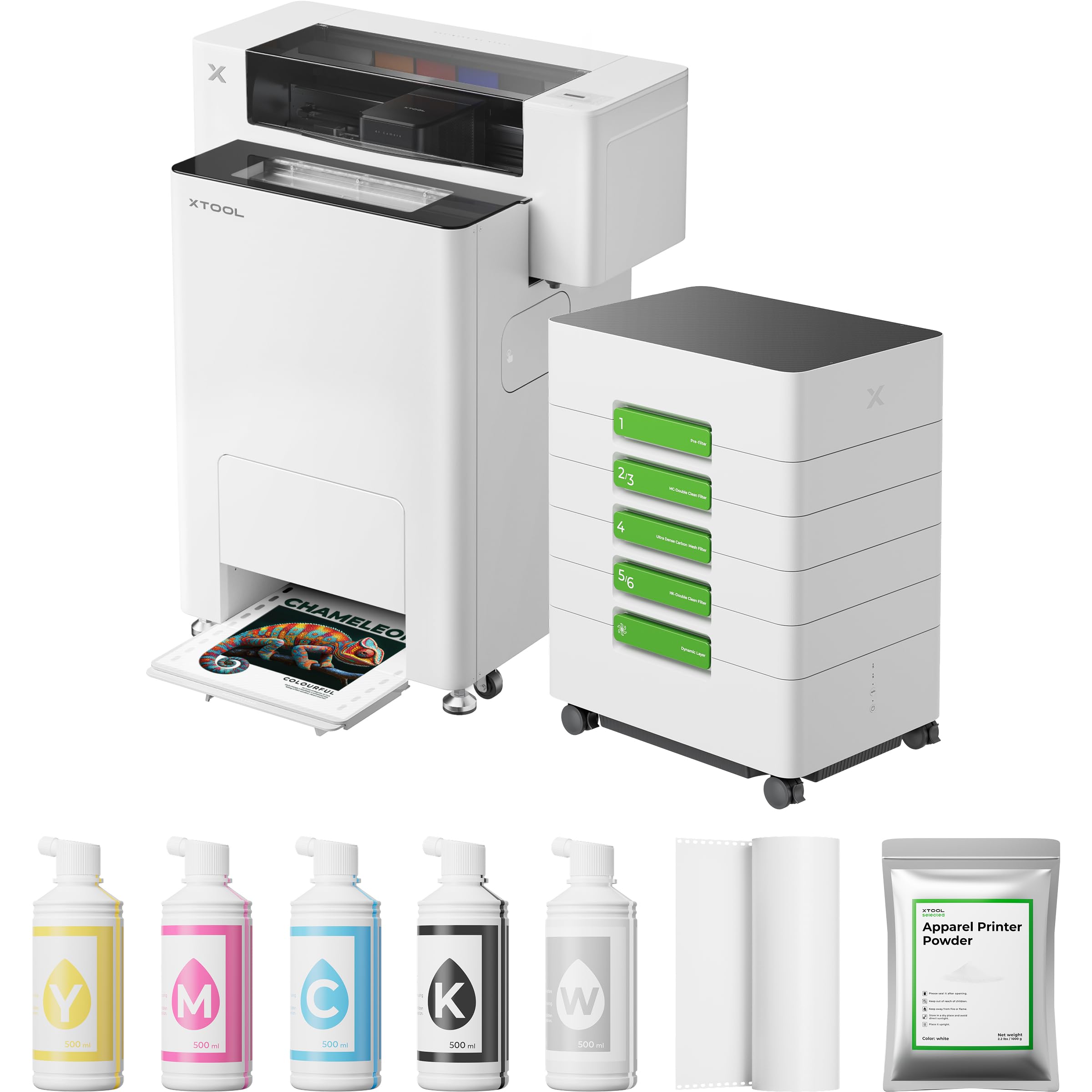xTool Apparel Printer Bundle with Shaker Oven&amp;Upgraded Air Purifier, 14'' A3 DTF Printer, One-Click Print-to-Bake, High-Speed with Dual I1600 Printheads, Multi-Fabric Compatible, 24/7 Auto-Maintenance