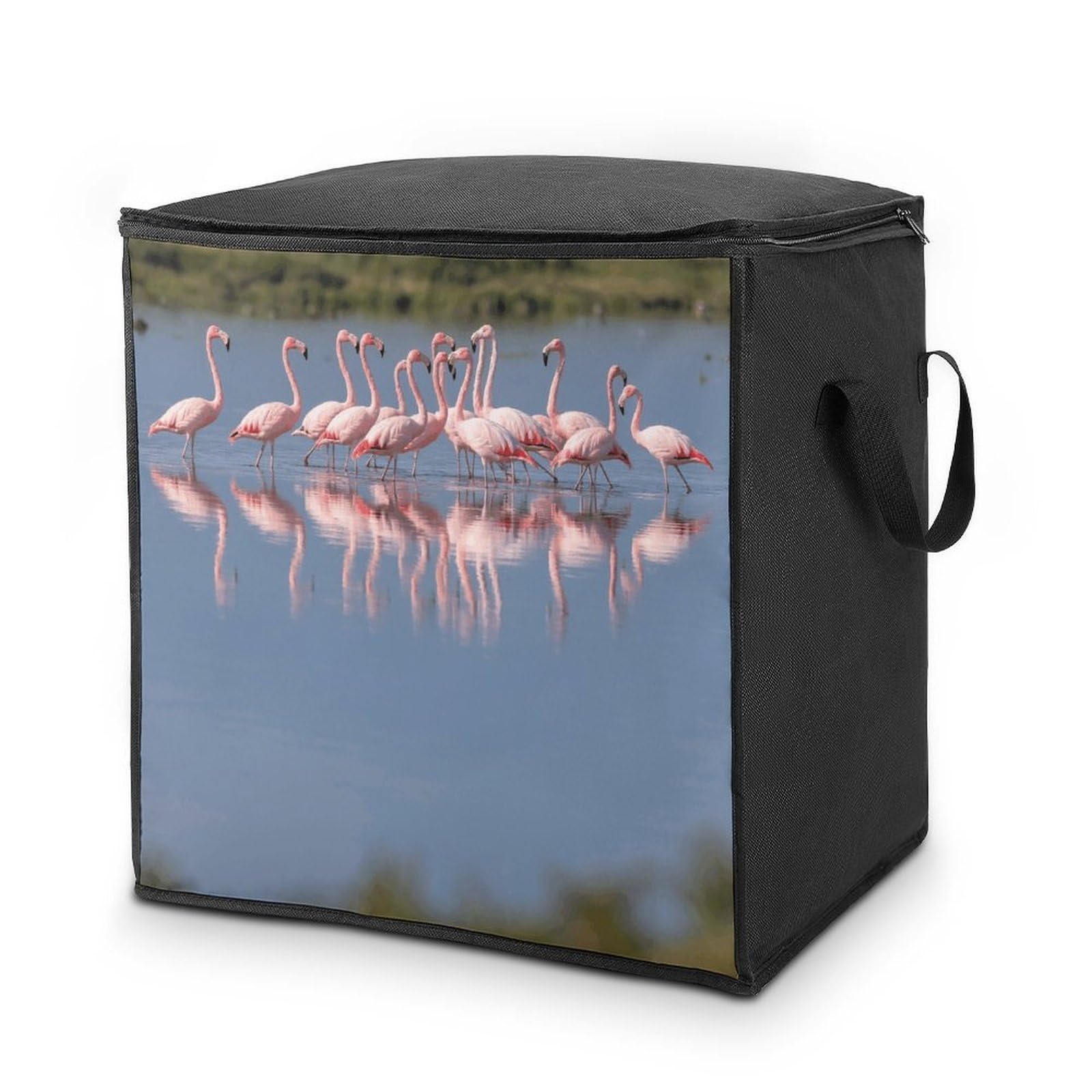 A Flock of Flamingos Large Storage Bags with Zippered Storage Organizers Bag Clothes Storages Bins with Lids Foldable Storages Containers with Reinforced Handles for Blanket Bedding