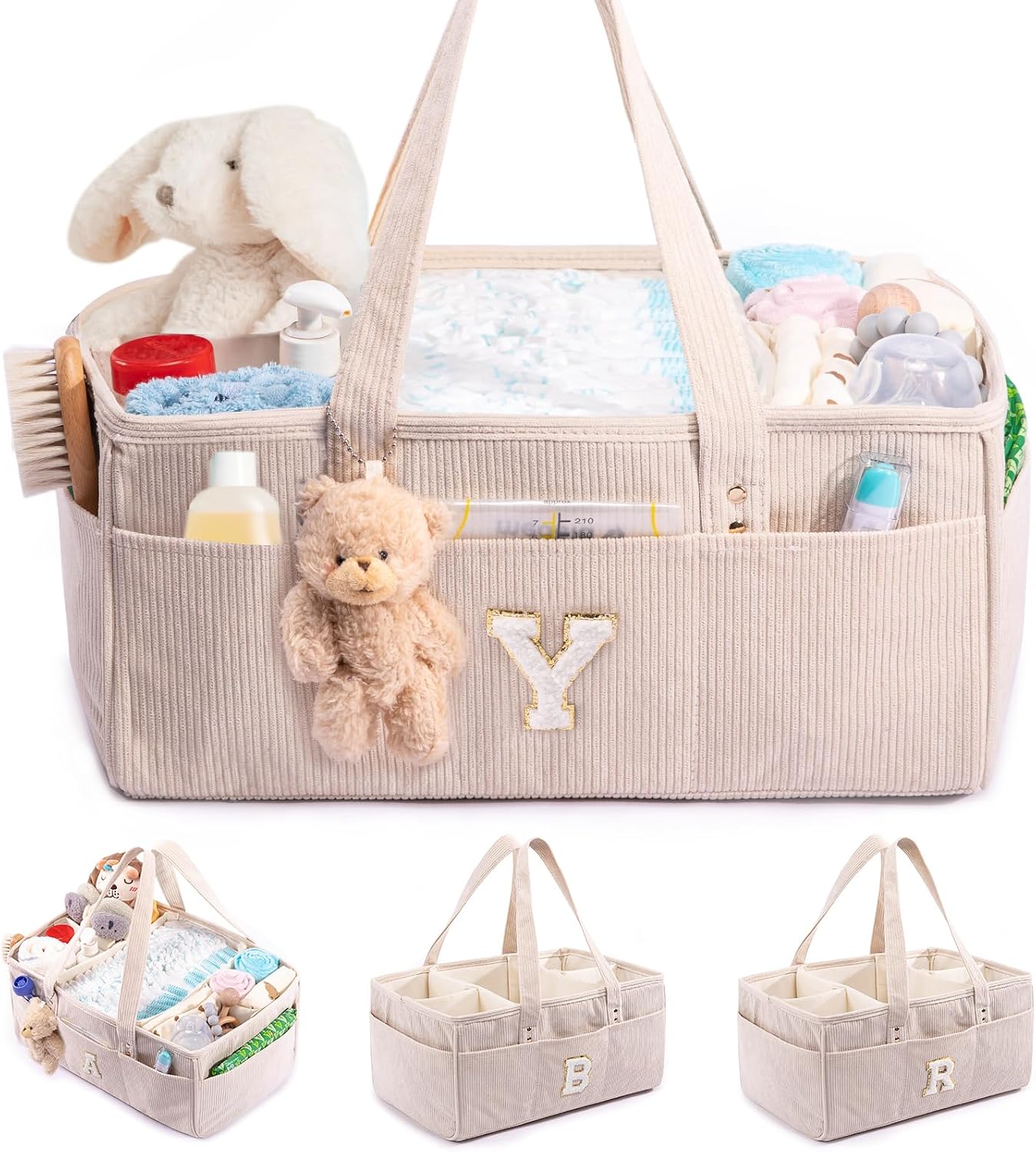 SFYBYHEART Initial Personalized Diaper Caddy, Baby Storage Basket for Diapers and Wipes, Shower Gift, Nursery Organizer
