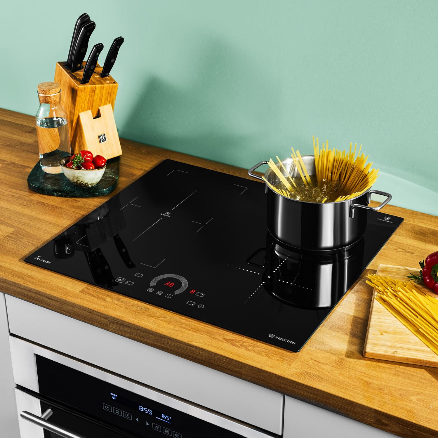 KKT KOLBE Autarkes Herdset 60cm Einbaubackofen EB8015ED 59cm Induktionskochfeld IH85901FZ Grill Heißluft Teleskopauszüge