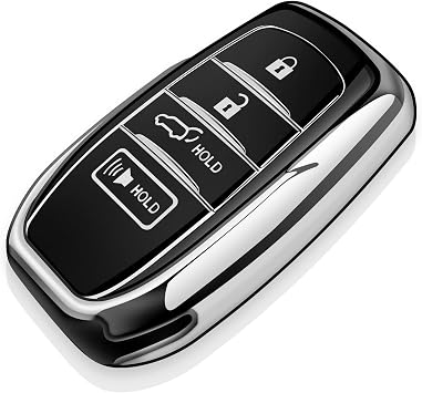 Tukellen for Toyota Key Fob Cover TPU Soft Case for 2025-2026 Camry 4 Runner 2019-2026 Venza, Land Cruiser,2023-2026 Tacoma Grand Highlander,Corolla,bZ4X,Prius Sequoia 4-5 Buttons Silver