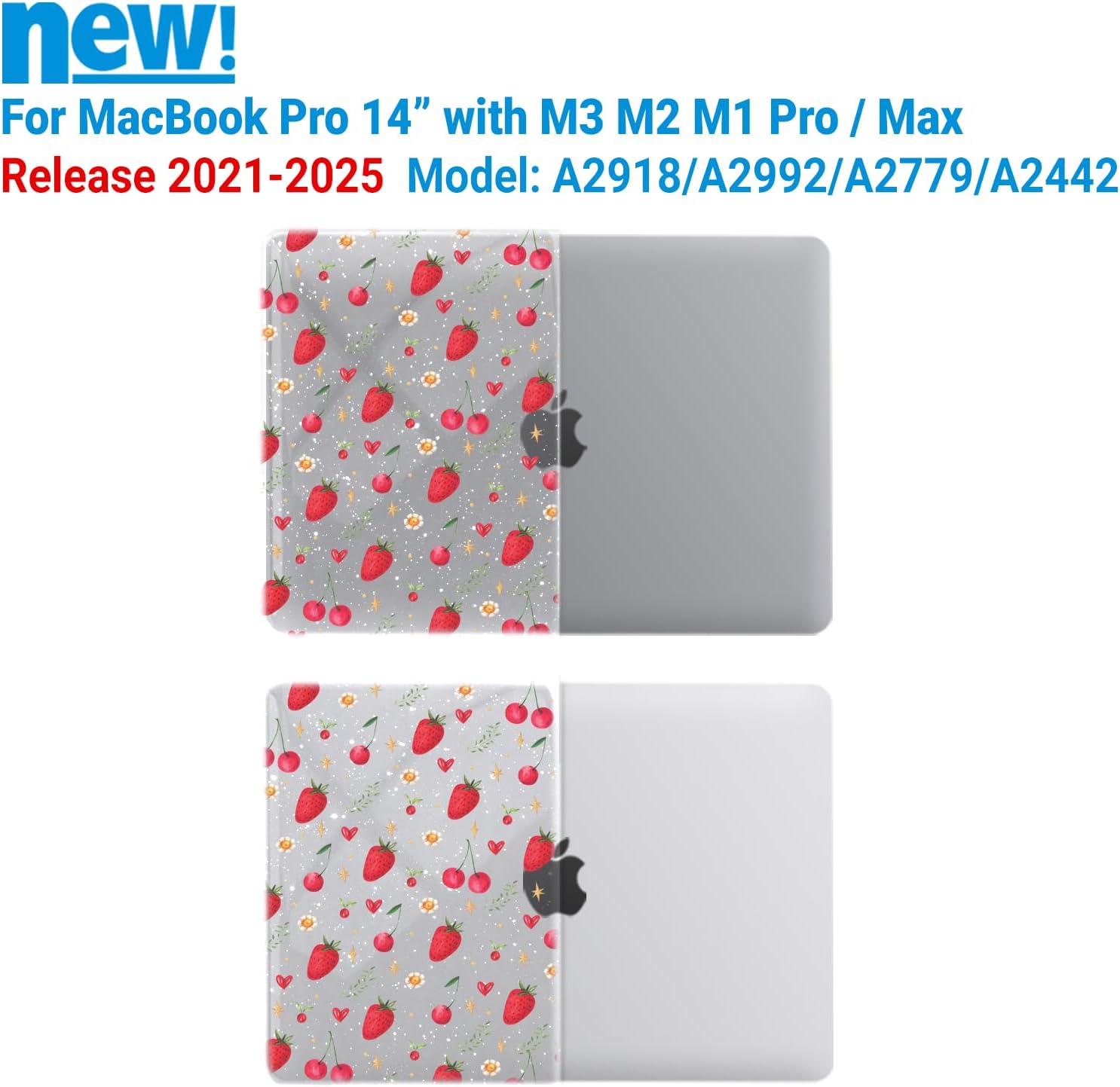 IBENZER Case for MacBook Pro 14 Inch 2026 2025 2024 2023 2022 M5 M4 M3 M2 M1 A3434 A3112 A3185 A3401 A2918 A2992 A2779 A2442 Pro/Max,Hardshell& KeyboardCover & ScreenFilm&Type-C,Strawberry,T14STBY+2TC