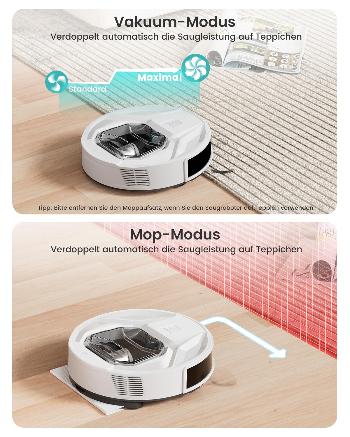 Lefant Robot aspirapolvere M320, 6000Pa, aspirapolvere robot con navigazione di precisione, contenitore per polvere da 800 ml, 210 minuti, Wi-Fi/app, ideale per peli di animali, tappeti