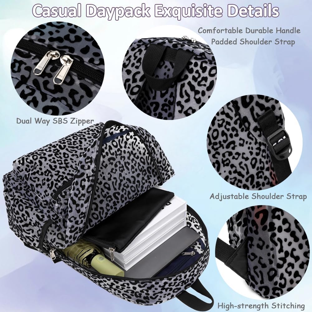 Meisohua Mesh Backpack for School Girls Semi-Transparent Backpacks for Kids Leopard Print See Through Teen Girls Daypack with Storage Bag 2 in 1 Set - Image 5