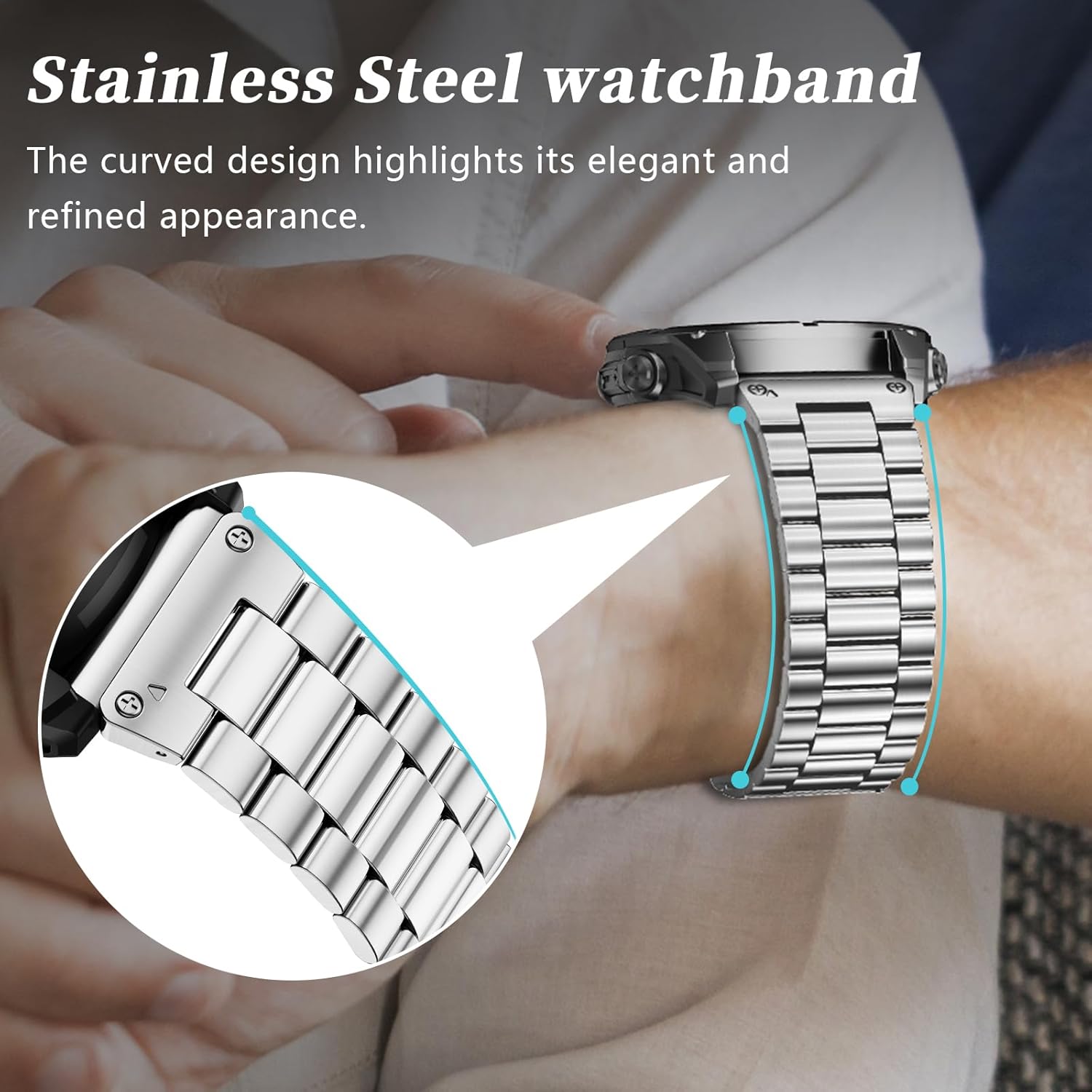 26mm Stainless Steel Quick fit watch Band Compatible With Fenix 8 Pro AMOLED 51mm/Fenix 7X 6X Pro/5X Plus /3 HR/quatix 8 tactix 8 AMOLED Descent Mk3i epix Pro 51mm/Enduro 3/2/tactix 7 Pro