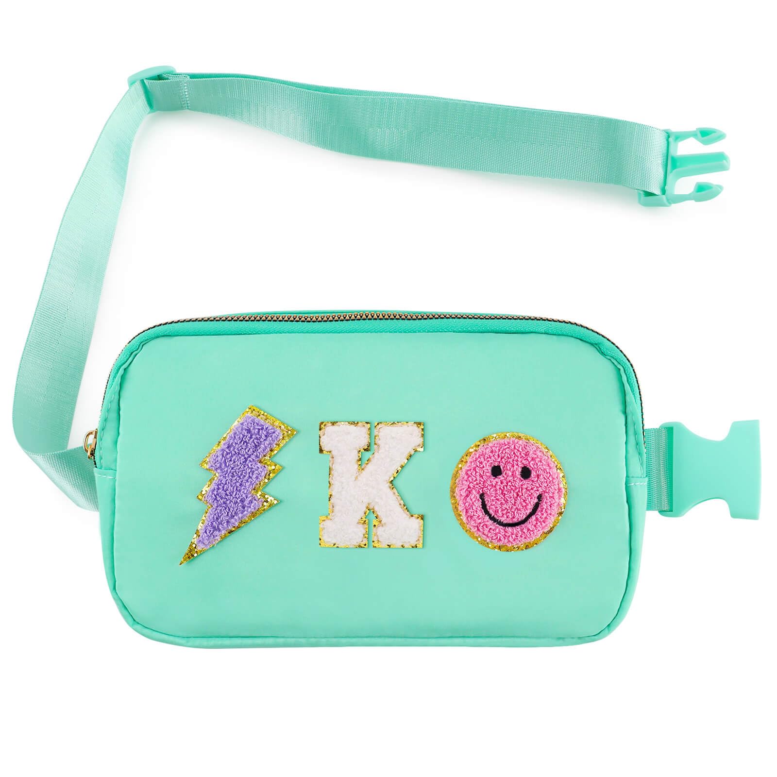 Fanny Pack for Girls Crossbody Bag, Preppy Nylon Belt Bag for Birthday Easter Gifts for 4-13 Year Old Kids Teen Girls, Chenille K Letter Fanny Pack,