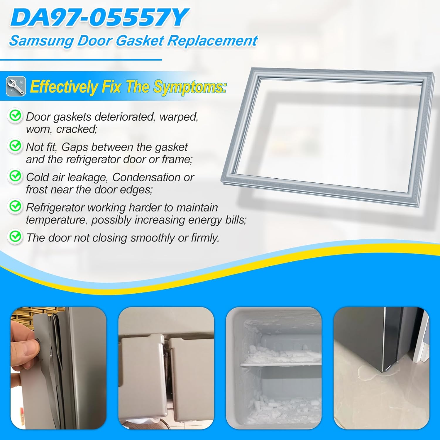 Upgraded DA97-05557Y Refrigerator Freezer Door Gasket Compatible with Samsung Refrigerator Door Gasket Replacement, Light Gray 34.64"x23.42" DA97-05557B DA97-05557D DA97-07192A Freezer Door Seal Parts