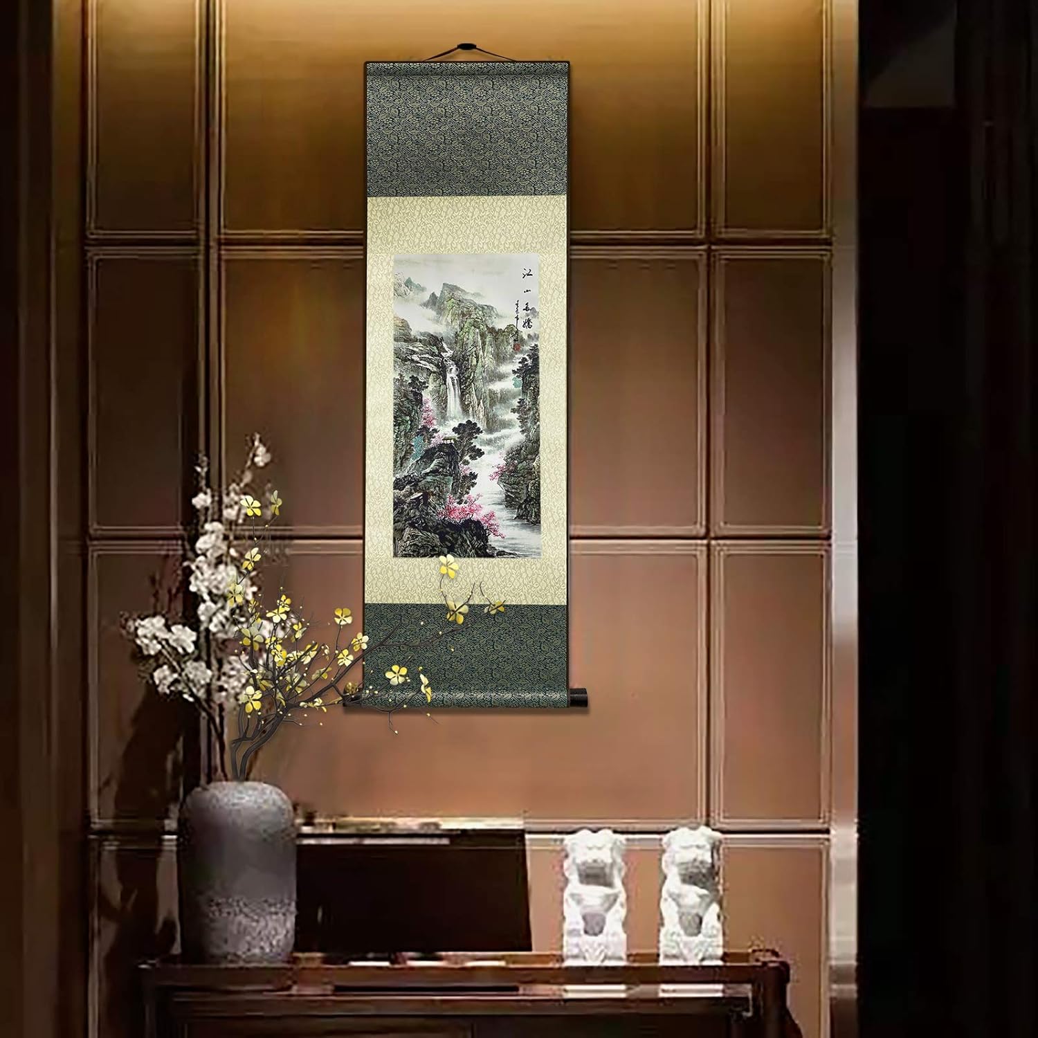 AtfArt Seta Asiatica Decorazione Della Parete - Jiang Shan Duo Jiao Fiume Paesaggio - Bella Arte Cinese Da Parete - Arredamento Orientale (91x30 cm)
