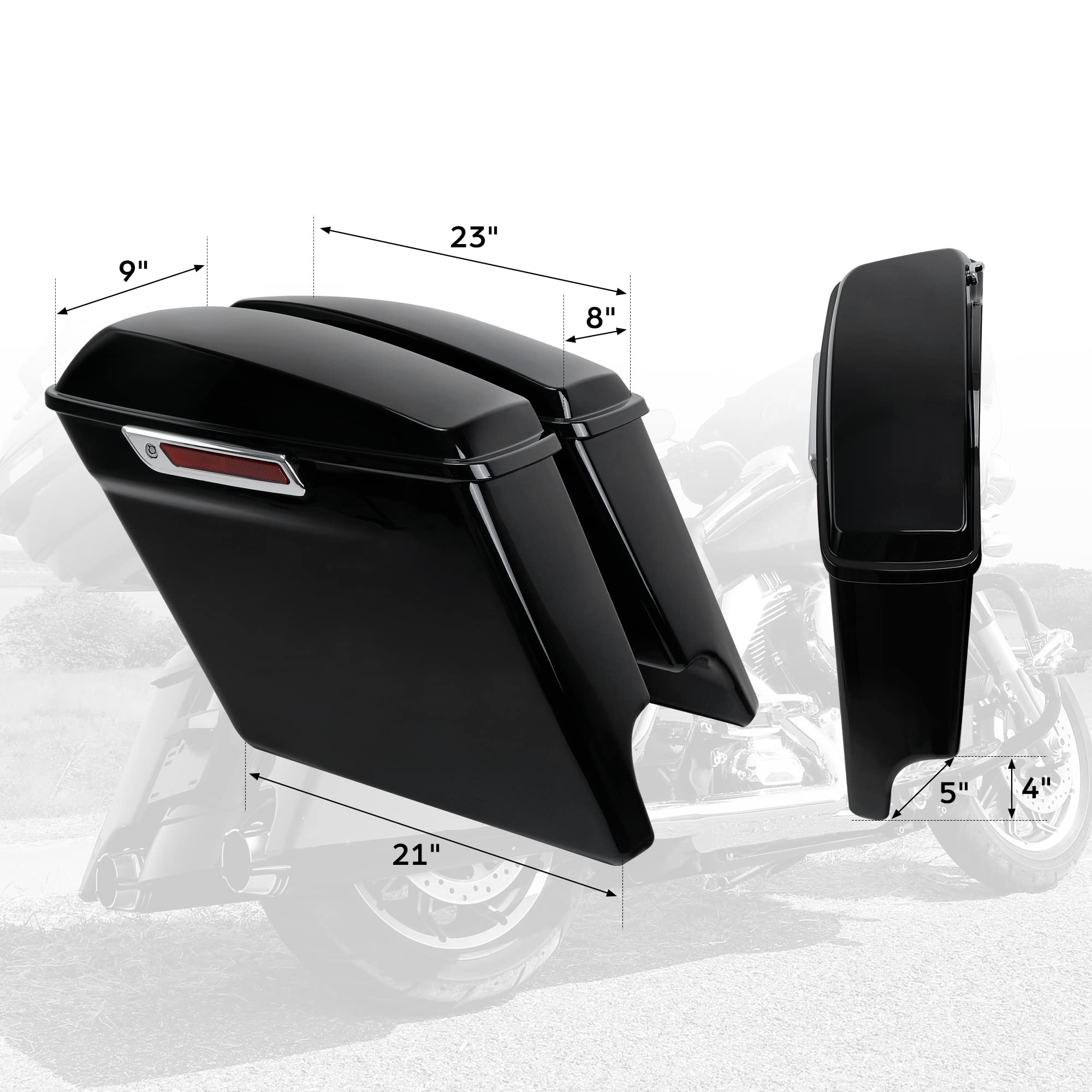SLMOTO Hard Saddle Bags, Gloss Black 5 Inch Stretched Extended Saddlebag Fit For Harley Touring Models 2014-2023 Road Street Glide FLHT FLHX Ultra Classic Black