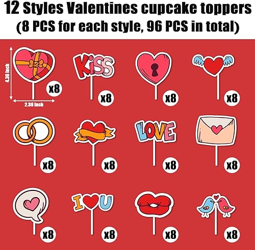 Miniatura 2 de Partywind 96 adornos para cupcakes para el día de San Valentín, decoración de cupcakes para San Valentín, boda, aniversario, suministros de fiesta,