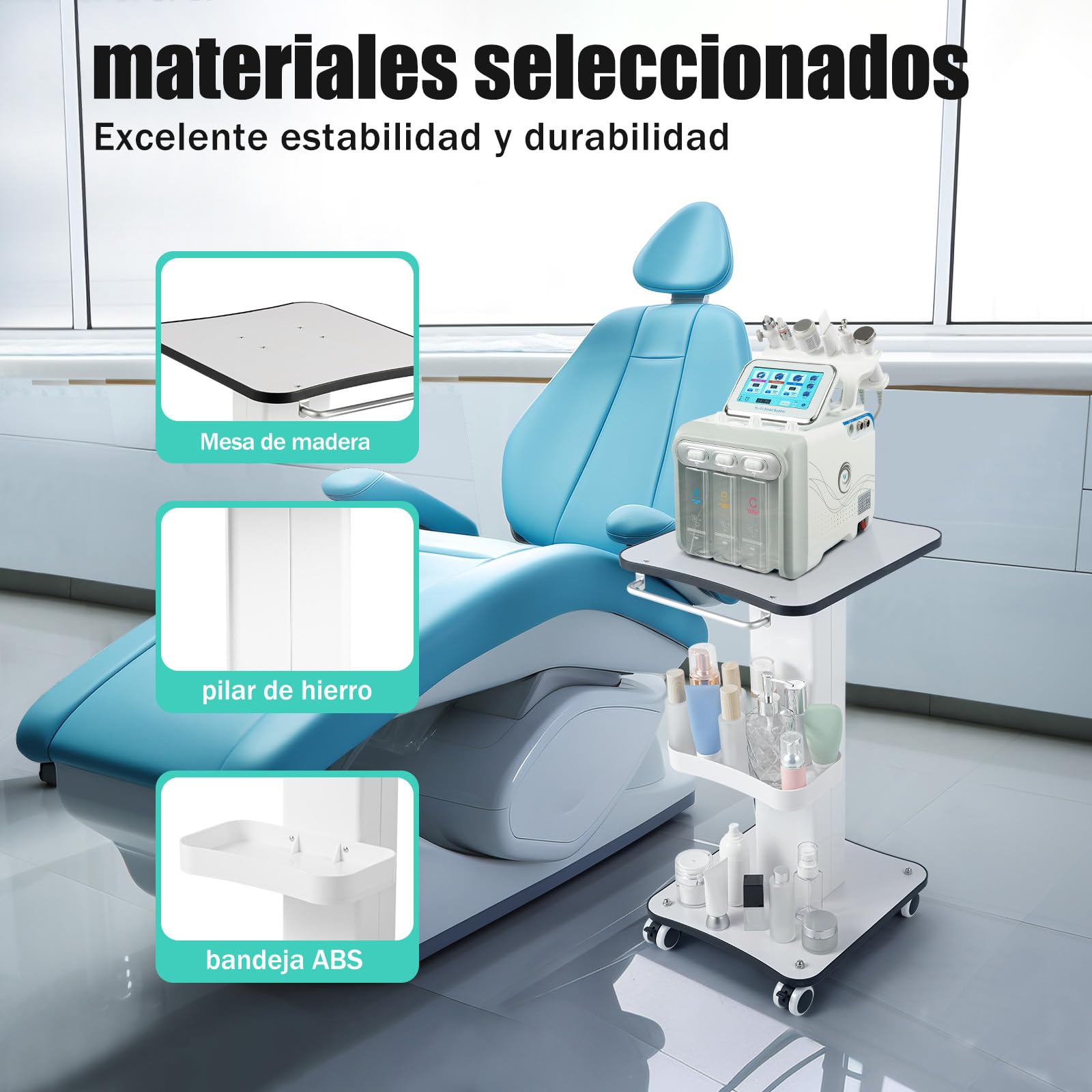 Carrello portatile portatile carrello speciale per parrucchiere, carrello cosmetico multifunzione con grande capacità, carrello bianco con manico e ruote