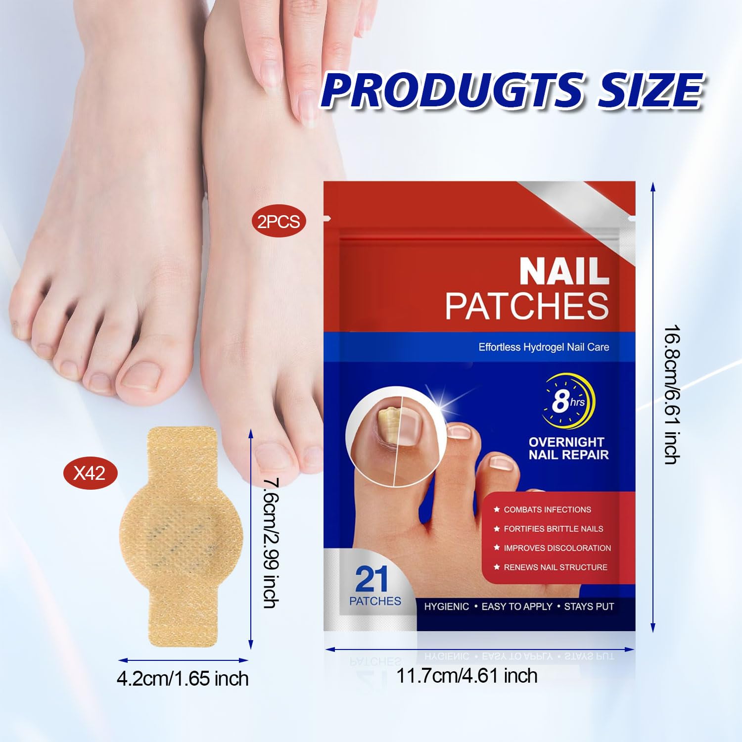 U5L-42 Stück Fungal Nail Patches Nagelpilz Pflaster Zehennagel Korrektur Patch Mehrzweck Pilz Nagel Patches für Beschädigte Nägel und das Erscheinungsbild Verfärbter Nägel (2 Packung)