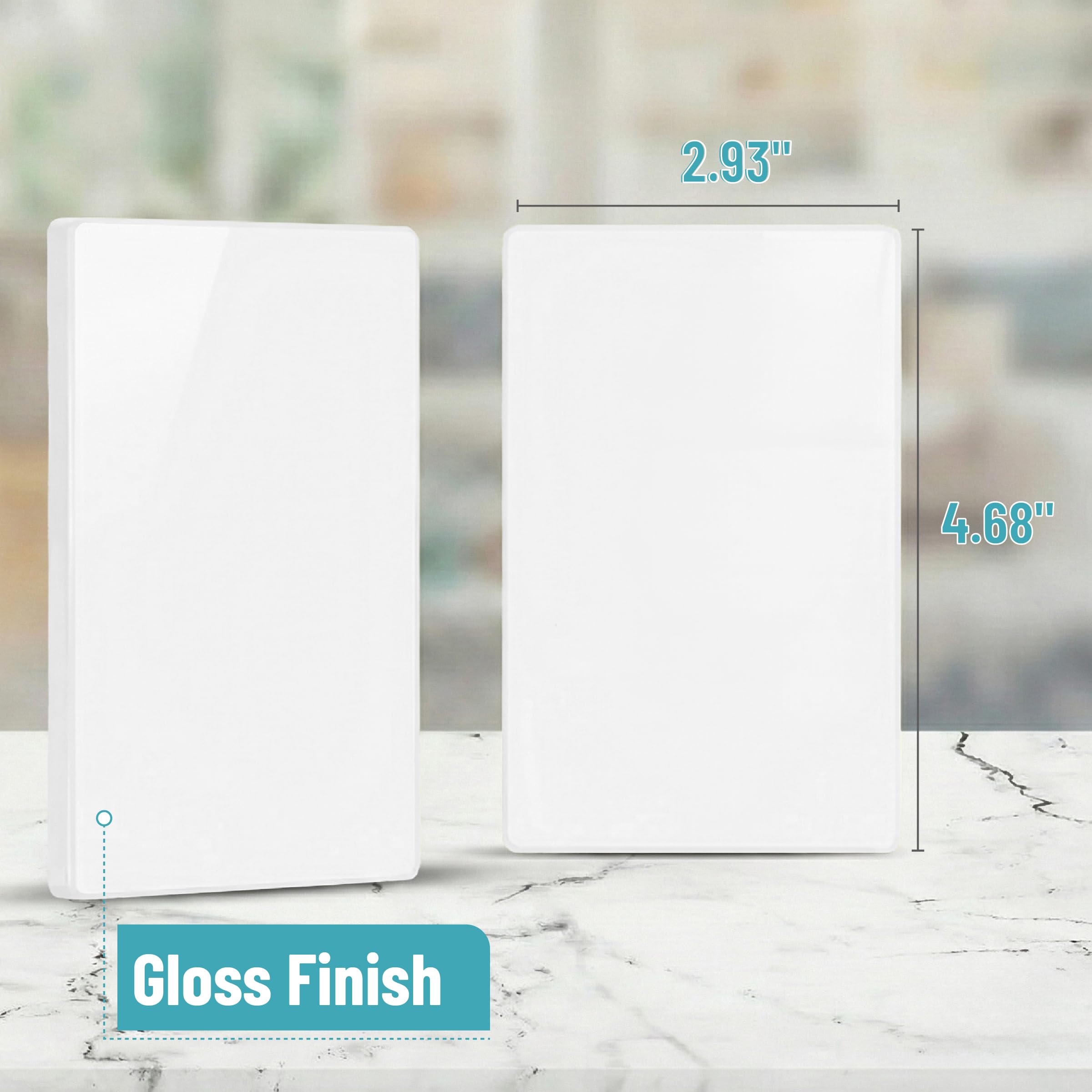TG Screwless Blank Wall Plate – 1-Gang, Polycarbonate Thermoplastic, Child-Safe, Glossy White, 5-Pack (Standard Size 4.68" X 2.93")