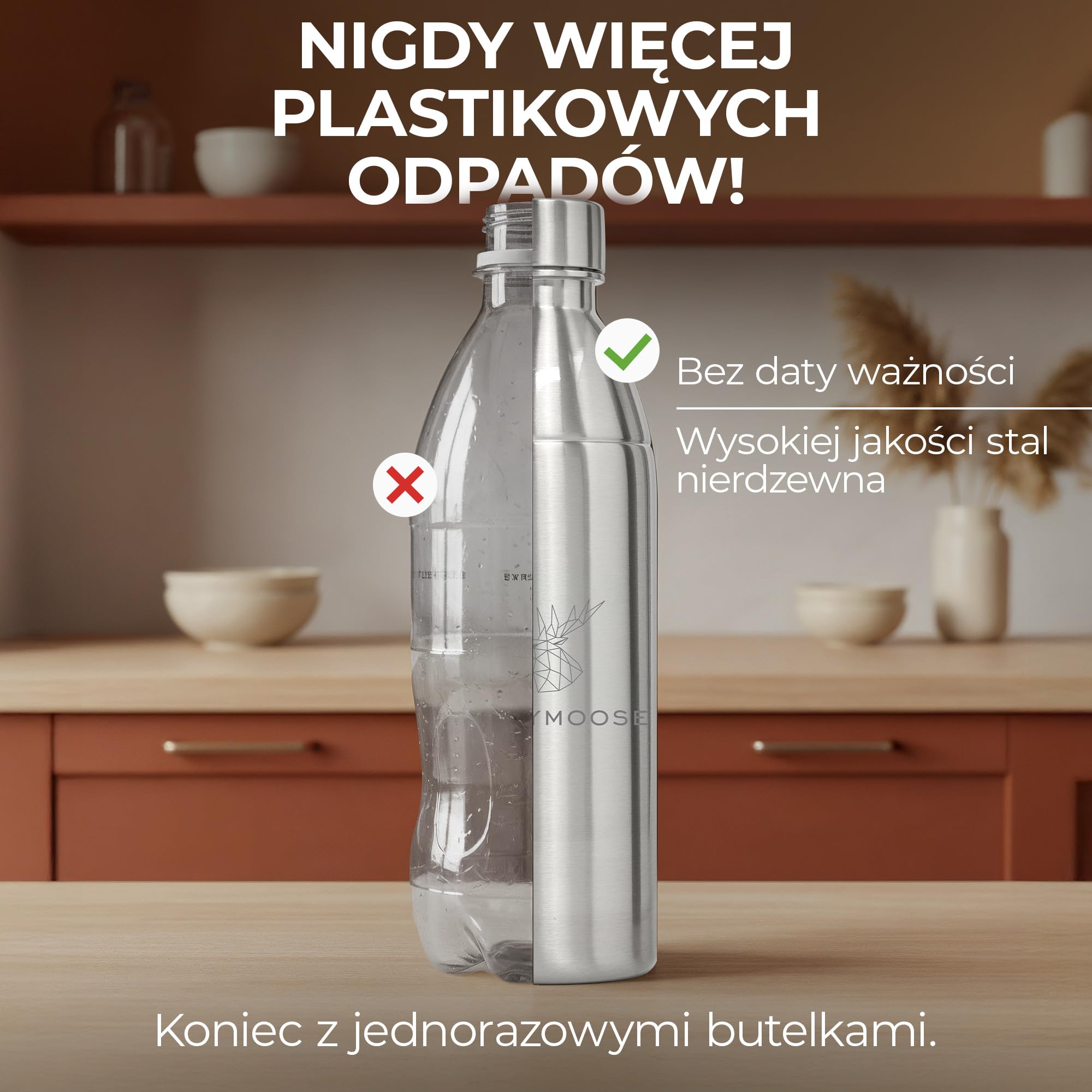 Luckymoose Infinity Butelka ze Stali Nierdzewnej (2 x 1,1L) kompatybilna z SodaStream DUO i TERRA – Ekologiczna, Odporna na Stłuczenie, do Zmywarki – stal nierdzewna 304 zamiast plastiku