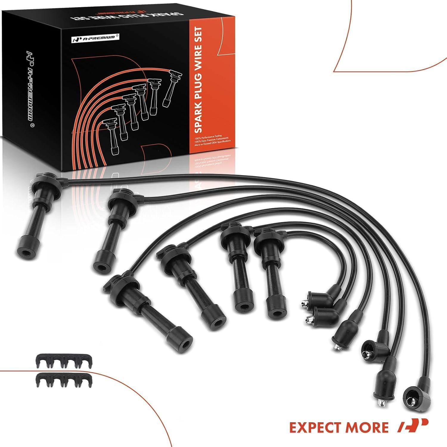 A-Premium Ignition Spark Plug Wires Set of 6 Compatible with Dodge Stealth 1991-1996 & Mitsubishi 3000GT 1991-1999, Diamante 1992-1995, V6 3.0L DOHC