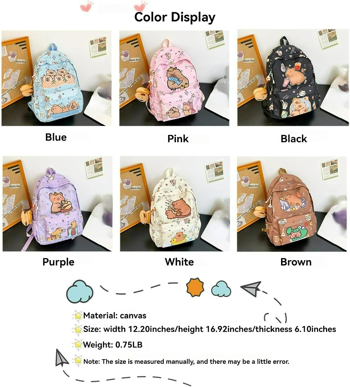 Capybara Fashionable Print Large Capacity Backpack with Pins and Accessories For Adults Ita Bag (Brown) - Image 2