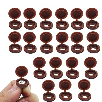 Hinged Screw Cover Caps,Plastic Screw Caps,Reusable Washable Flip Tops 50Pcs S-Brown