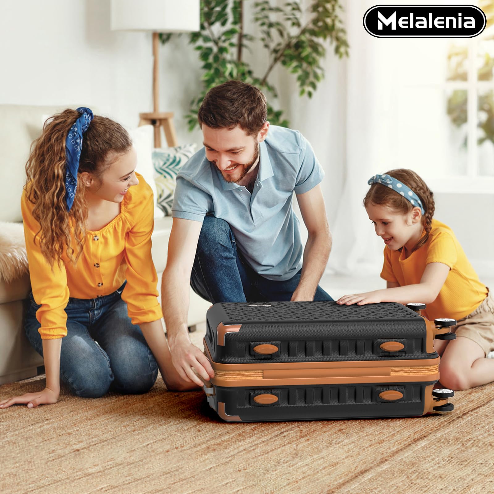 Melalenia Set de Valises, 7 Pièces Ensemble Bagages Rigide(25/47/53/64/73cm), Roues Pivotantes à 360° Serrure TSA et Léger Durables Comprend Trousse de Toilette et Sac de Voyage