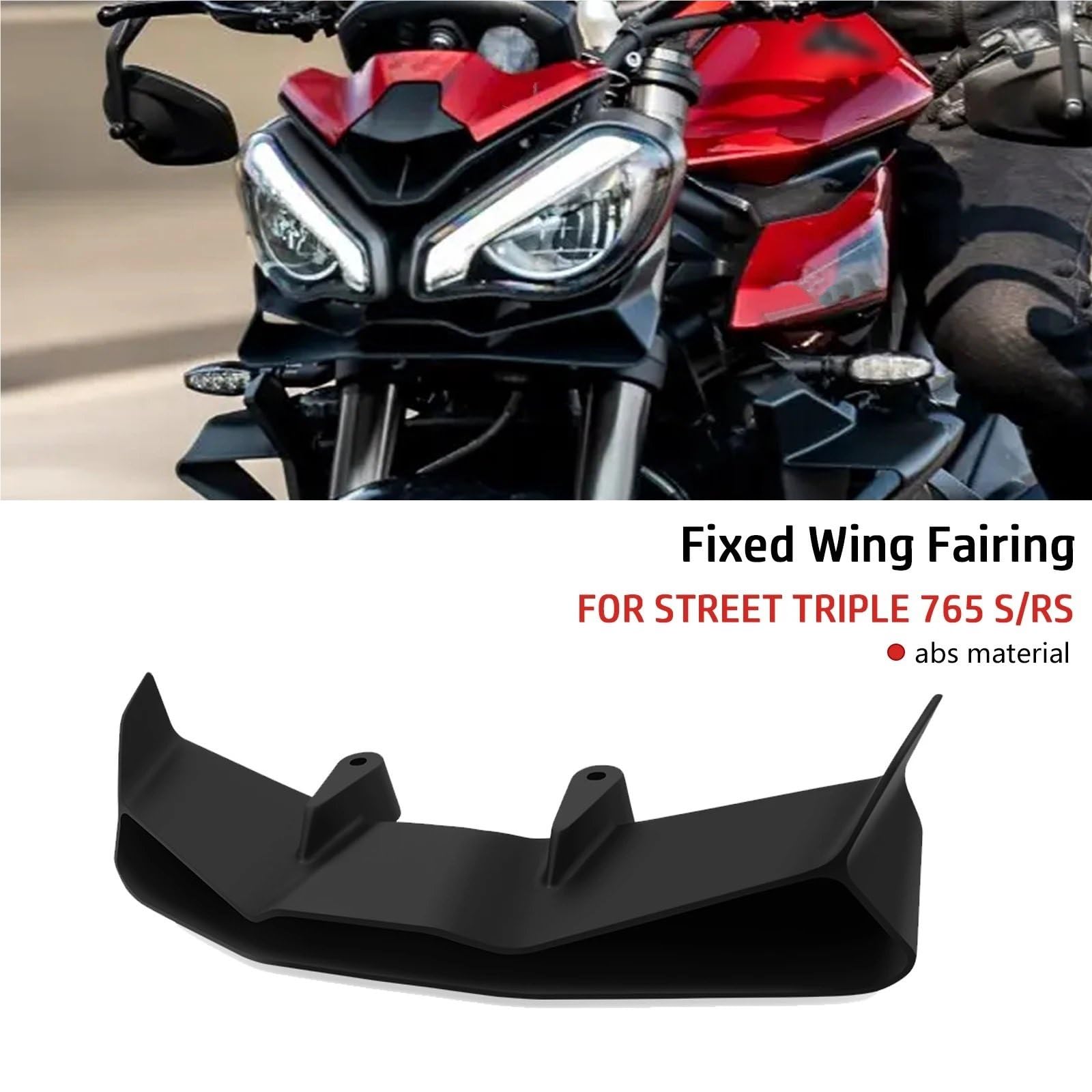 Divisor Parachoques Delantero Compatible con Street Triple 765 S RS 2017-2024 Street Triple 765 RS 2024 2023 Kit de alerones Frontales de carenado de ala Fija Motocicleta Alerón(Black)