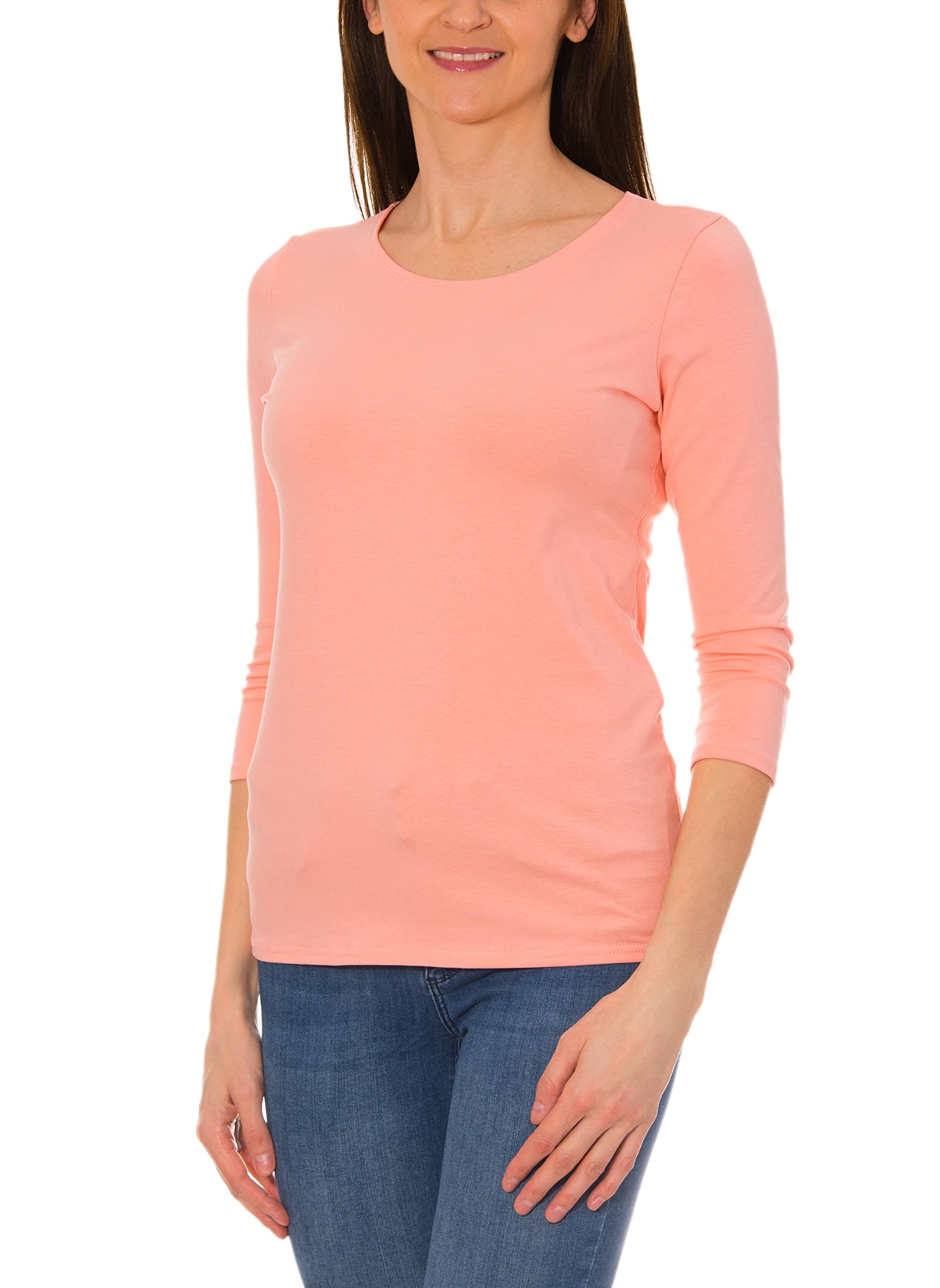 Alkato Women's Apricot 3/4 Sleeve Shirt With Round Neck, M
