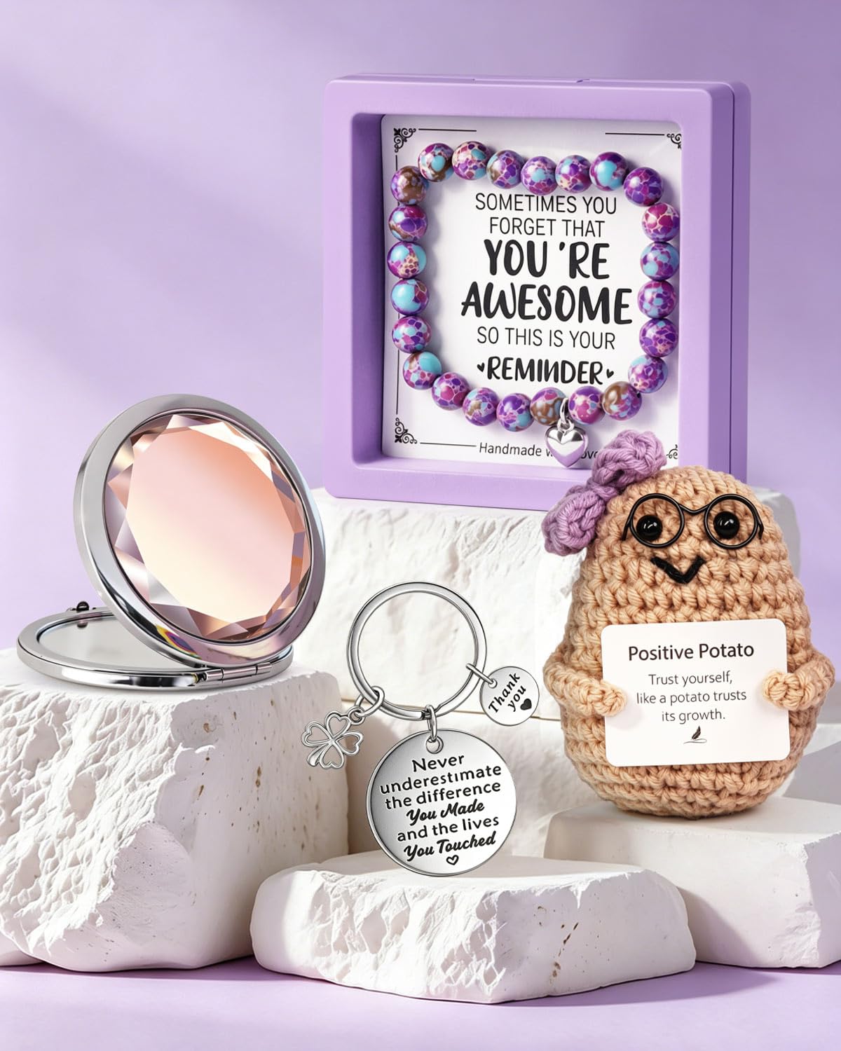 Geburtstagsgeschenke für Frauen, Geschenkbox mit Kosmetiktasche, Schlüsselanhänger, Armband & Spiegel, Geschenkset für Frauen, Ehefrau, Mutter, Schwester, Tochter, Beste Freundin