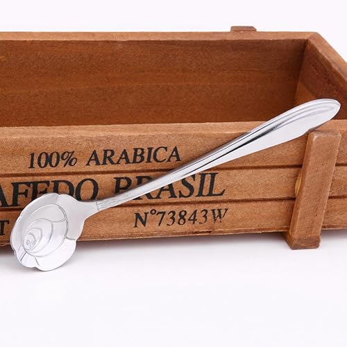 Miniatura 10 de Cuchara de café con diseño de flores de rosa de acero inoxidable, cuchara de postre, cuchara de azúcar, cuchara para helado, cuchara para agitar,