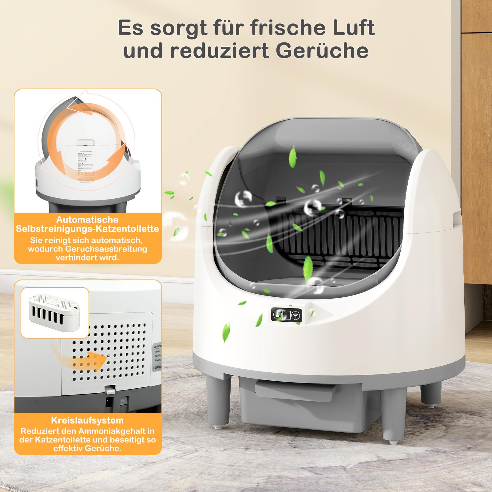 Selbstreinigende Katzentoilette,XXL Katzenklo,mit App-Steuerung | Oben Offene Katzenklo Selbstreinigend,Geruchsbeseitigung,Sicherheitssensor,mit Müllbeutel,Aromabox,für Mehrere Katzen
