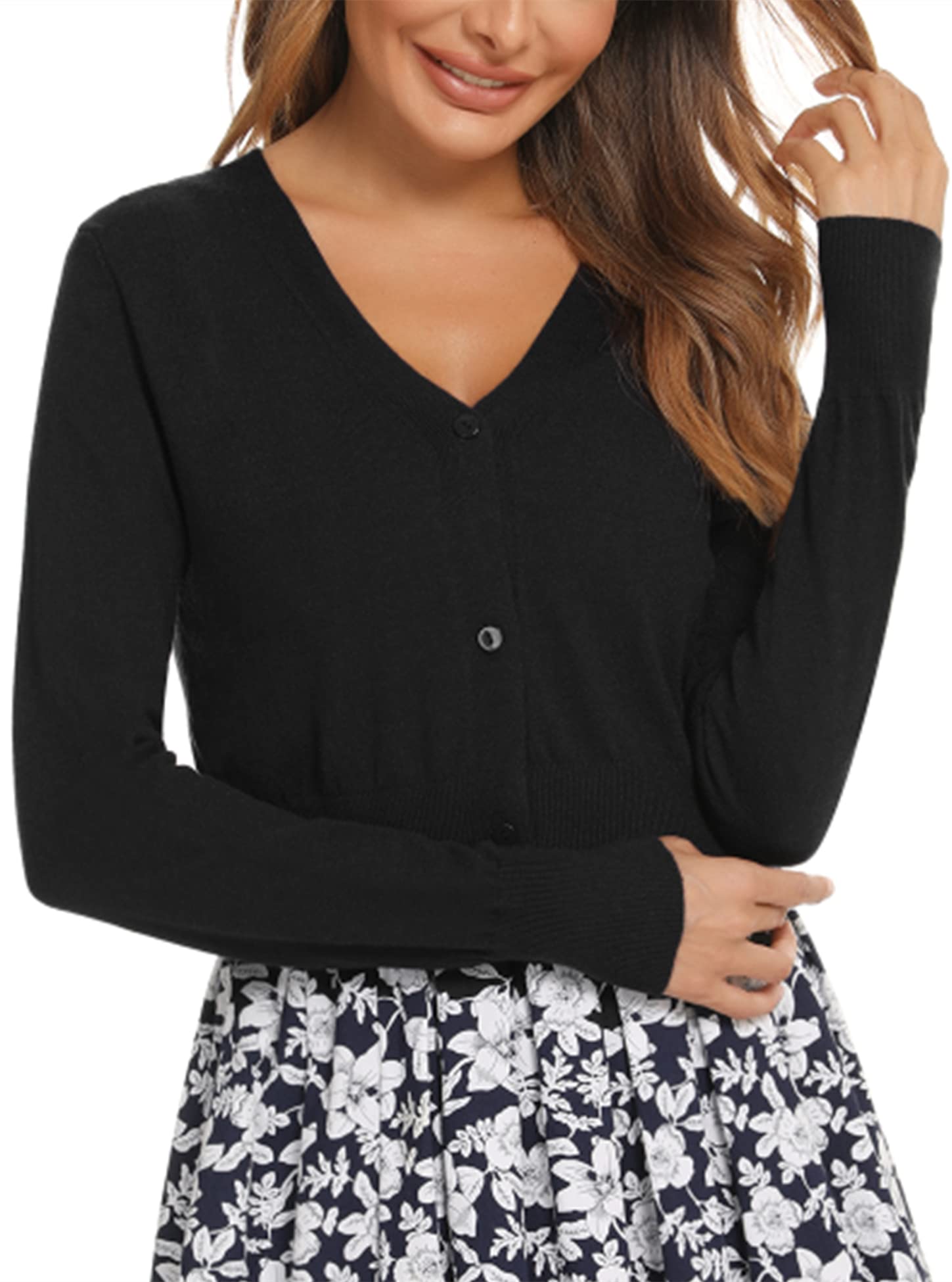 Boléro Femme Tricot Gilet Court Veste Cardigan Bouton Manches Longues pour Robe T Shirt Bretelle Soirée Fête Décontracté Chic Elégante