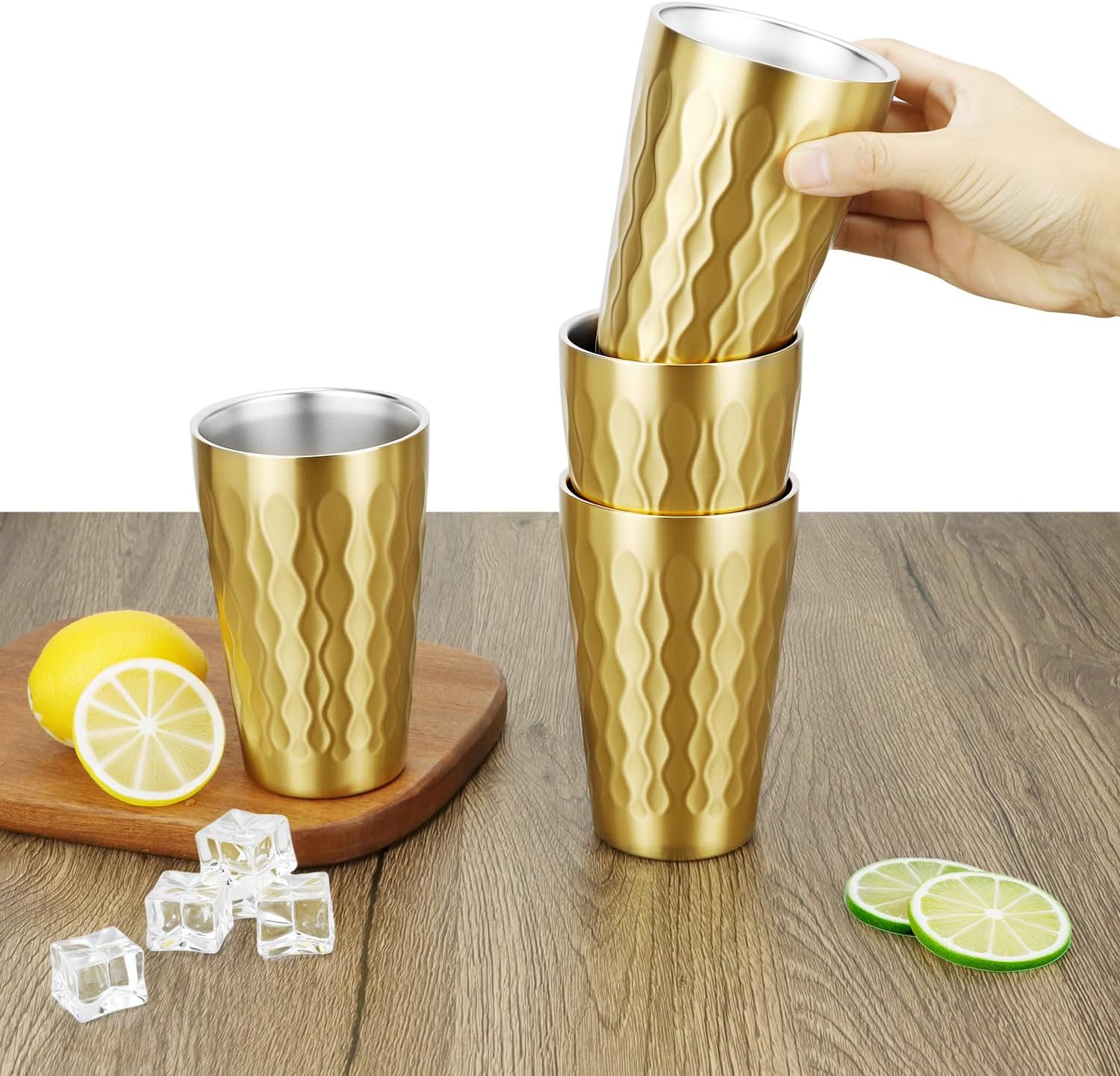 QWORK Stainless Steel Double Wall Cups, 4 Pack 15 oz Insulated Tumbler, Metal Drinking Tumblers, Unbreakable Stackable Water Tumblers Insulated Cup, Shatterproof Cups - Image 5