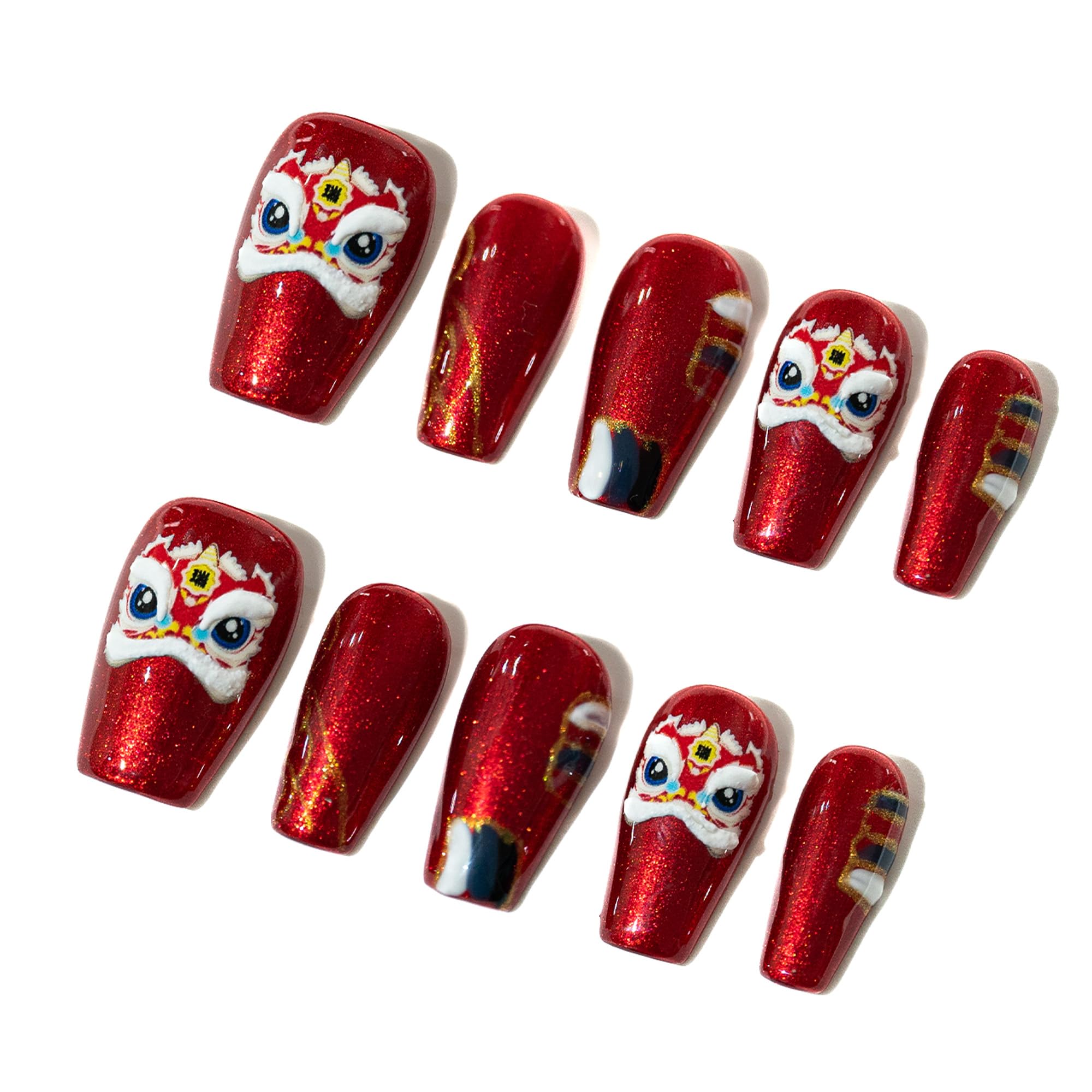 Sun&Beam Nails Handmade Press-on Long Coffin Ballerina Red White Black Silver Glam Halloween Ombre Design Fashion False Nail Tips 10 Pcs Set (#189 M) — view 93