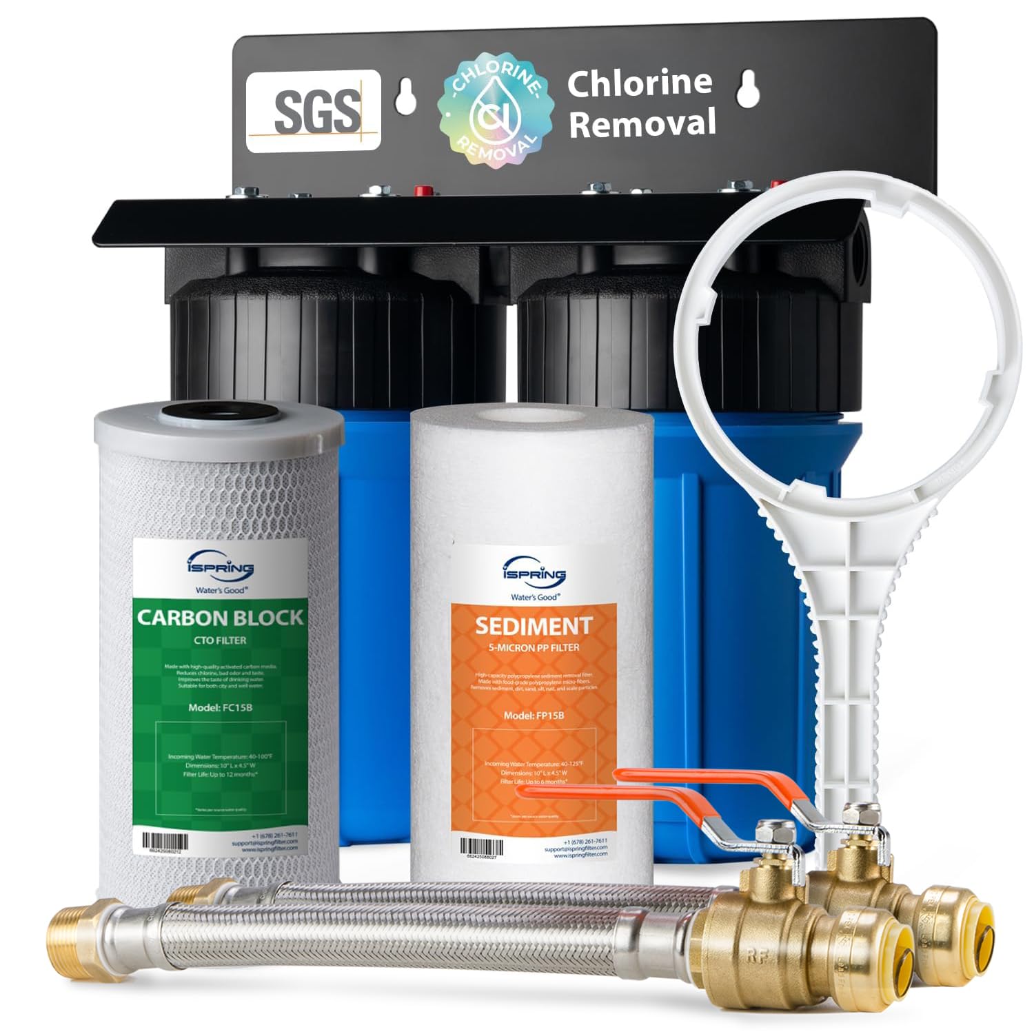 iSpring WGB21B+AH12MN16X2 2-Stage Whole House Water Filter System