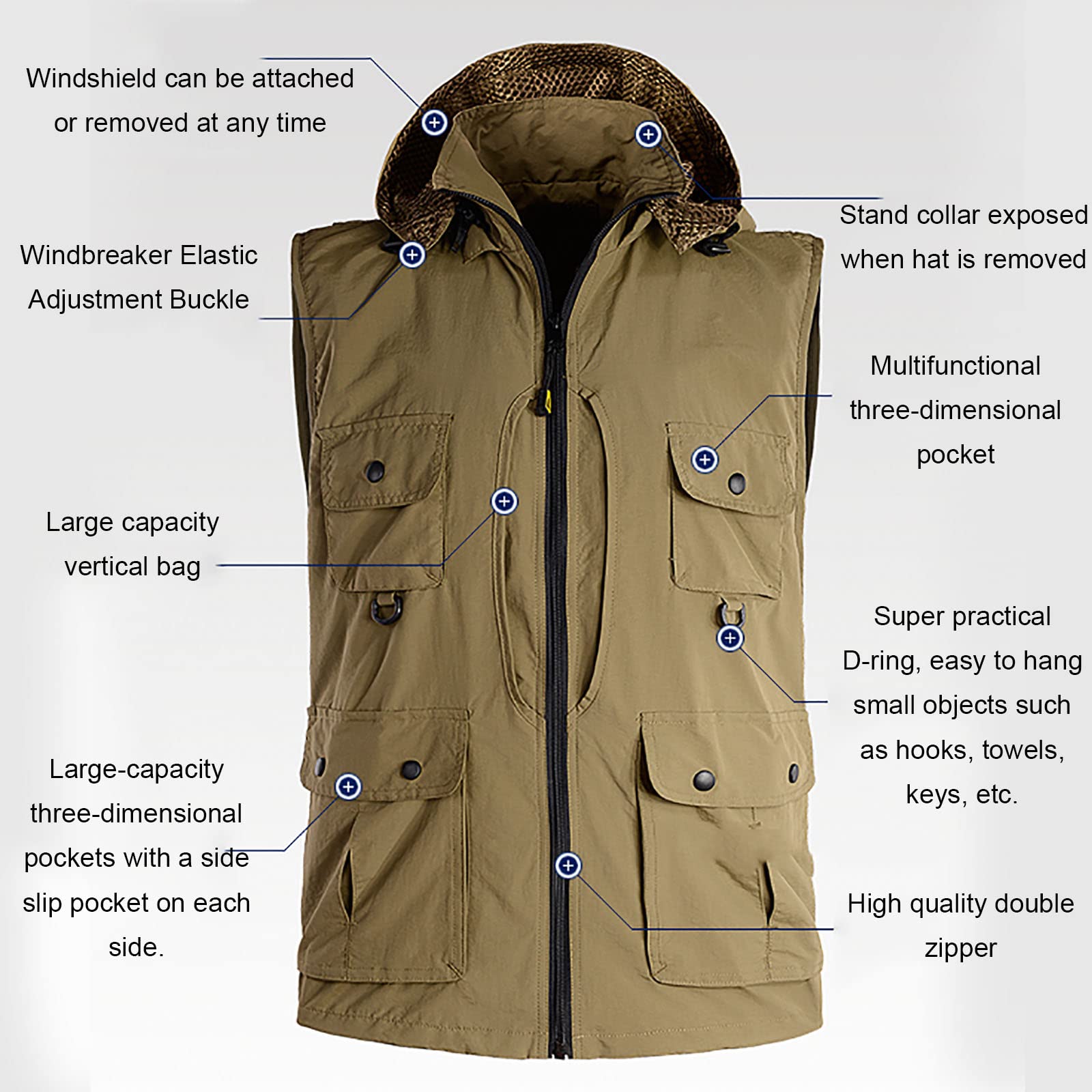 Mire Gilet de Pêche avec Multi-Poches Hommes pour Chasse Randonnée Escalade Voyageant Photographie Extérieur (Size:XL,Color:Rouge)