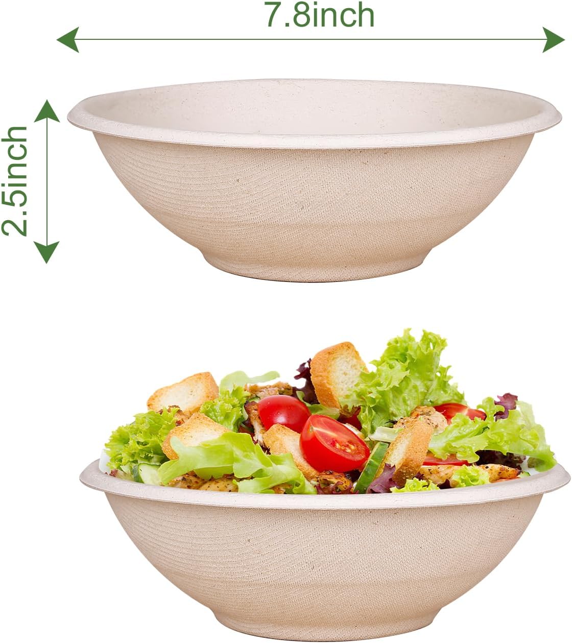 Large Paper Bowls, 32oz Compostable Bowls, Heavy Duty Disposable Bowls For Hot Soup, Salads,Cereals- Made from 100% Sugarcane Fiber