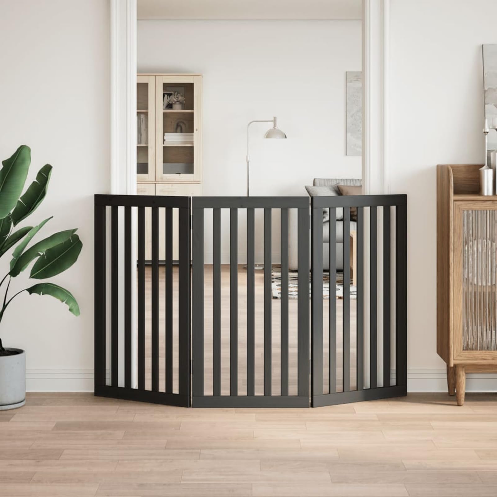 Gecheer Puerta para Perros Plegable 3 Paneles Madera álamo Negra 150 cm Modelo LYKQY-352254ES