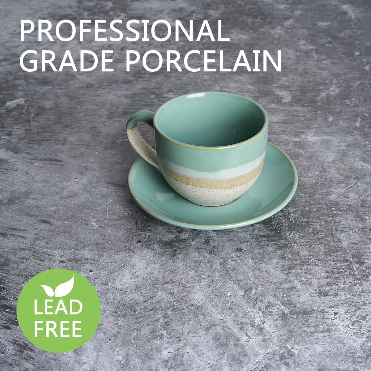 Bosmarlin Ceramic Cappuccino Cup and Saucer Set of 2, 10 Oz, Coffee Cups for Latte, Espresso, Tea, Dishwasher and Microwave Safe (Mint Green) - Image 3