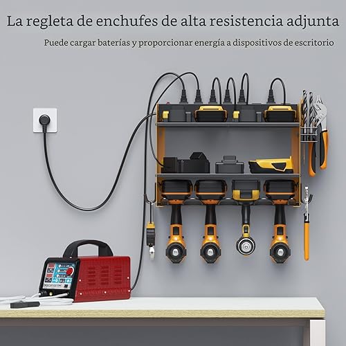 Miniatura 3 de CCCEI - Organizador modular de herramientas eléctricas para montaje en pared con estación de carga Estante de almacenamiento con ganchos