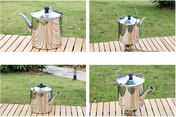 Water Camping Kettle for Gas Stove Stovetop Kettles Teakettles Hot Water Dispensers with Filter Outdoor Teapot 2.8L Camping Portable (Sliver,2.8L)