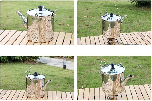 Water Camping Kettle for Gas Stove Stovetop Kettles Teakettles Hot Water Dispensers with Filter Outdoor Teapot 2.8L Camping Portable (Sliver,2.8L)