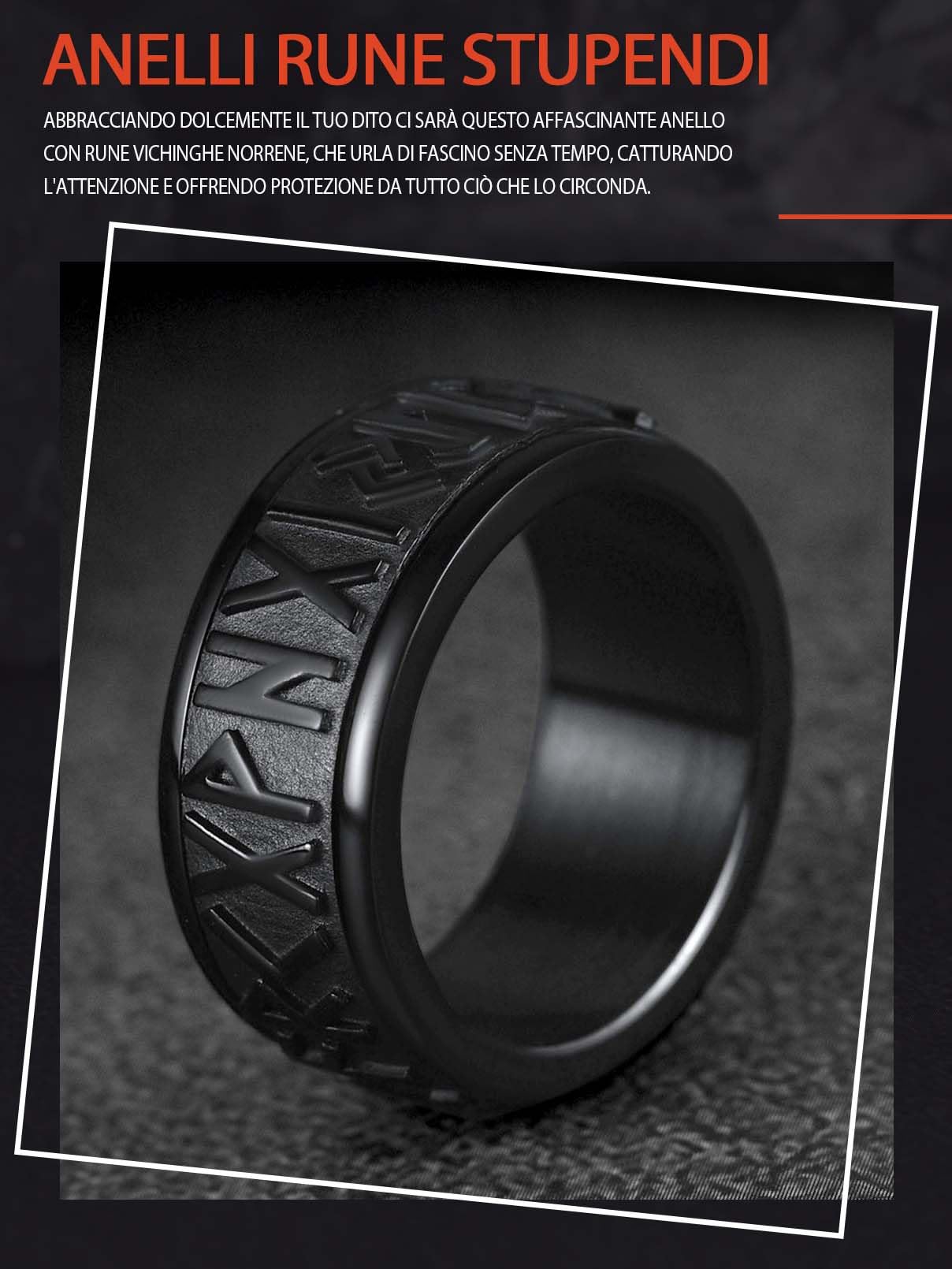 FaithHeart Rune Anello Vichingo Uomo Acciaio Anti-stress Spinner Punk Hiphop Anello Nome Personalizzato Taglia IT 14-32 con Confezione Regalo Compleanno