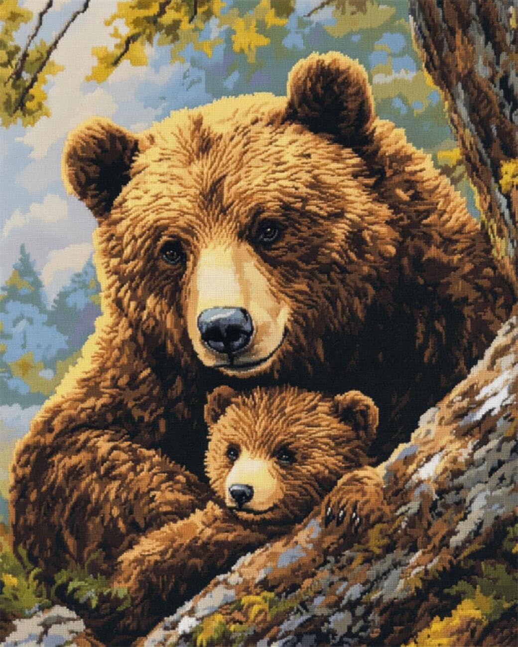 AxiangziK DIY Stamped Cross Stitch Kit Cartoon Bear 11CT 30x40cm