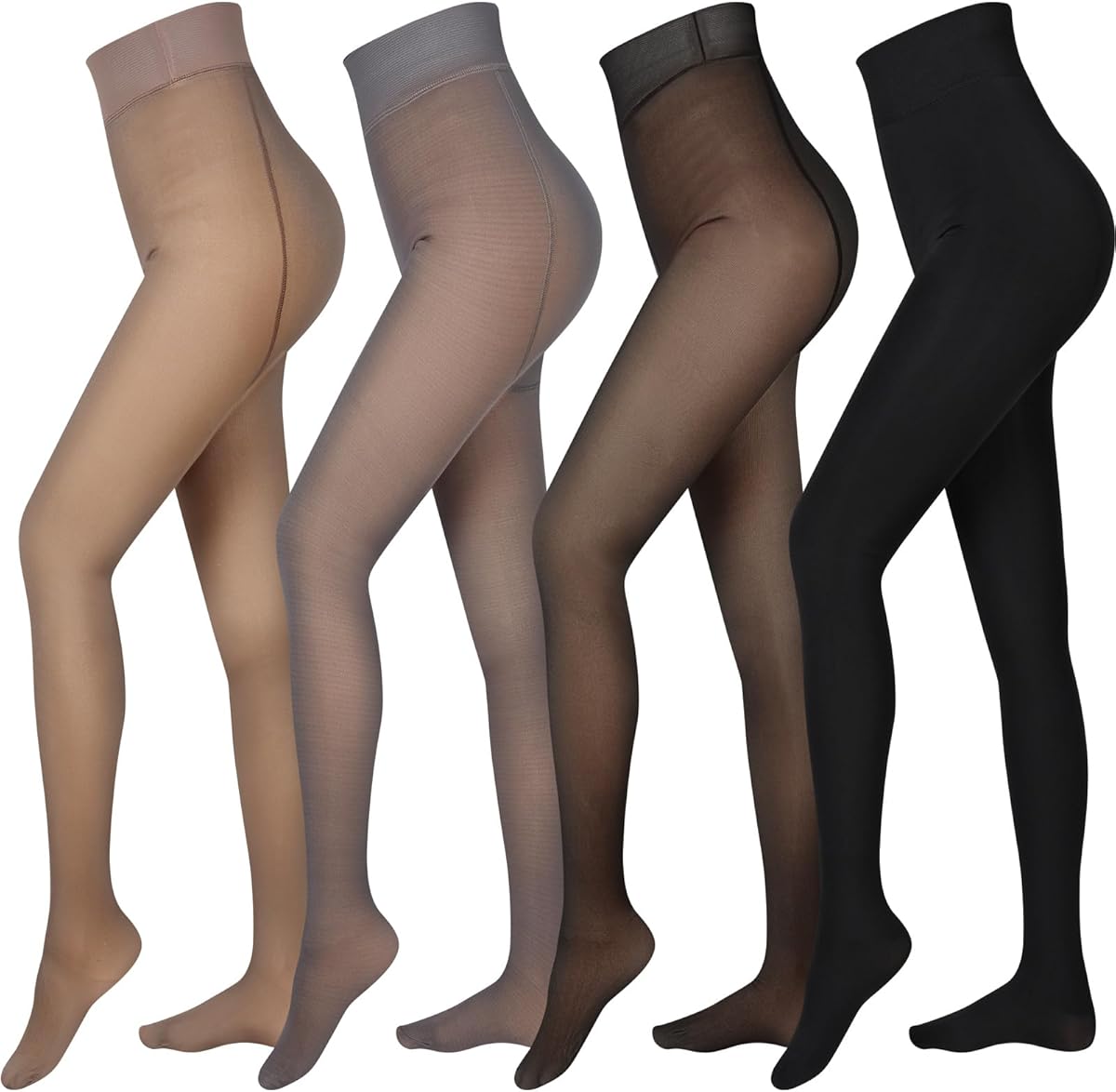 Foaincore 4 Pairs Fleece Lined Tights Women Fleece Lined Leggings Warm Tights Thermal Translucent Leggings for Winter