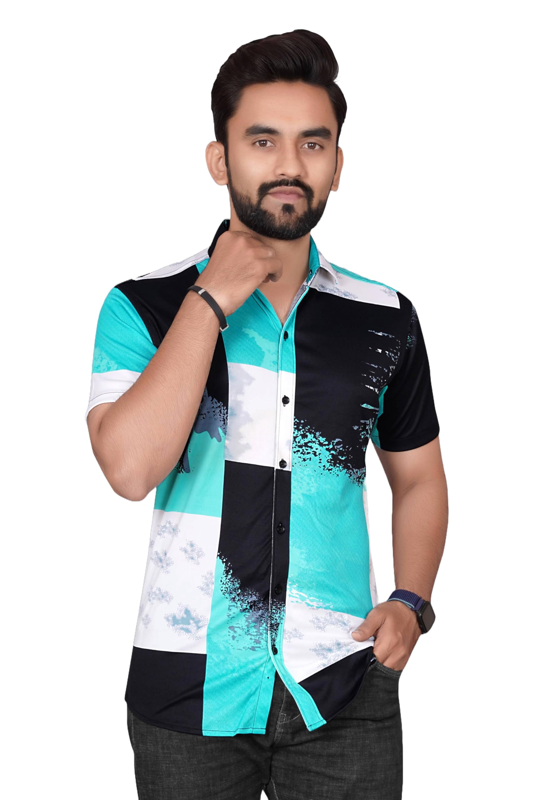 VoroxyMen Regular Fit Printed Spread Collar Casual Shirt (HS_25001_Series)
