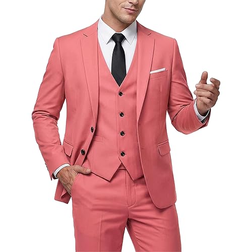 MY'S Men's 3 Piece Slim Fit Suit Set with Tie, 2 Button Blazer Jacket Vest & Pants, Business Wedding Party Prom Suit for Men