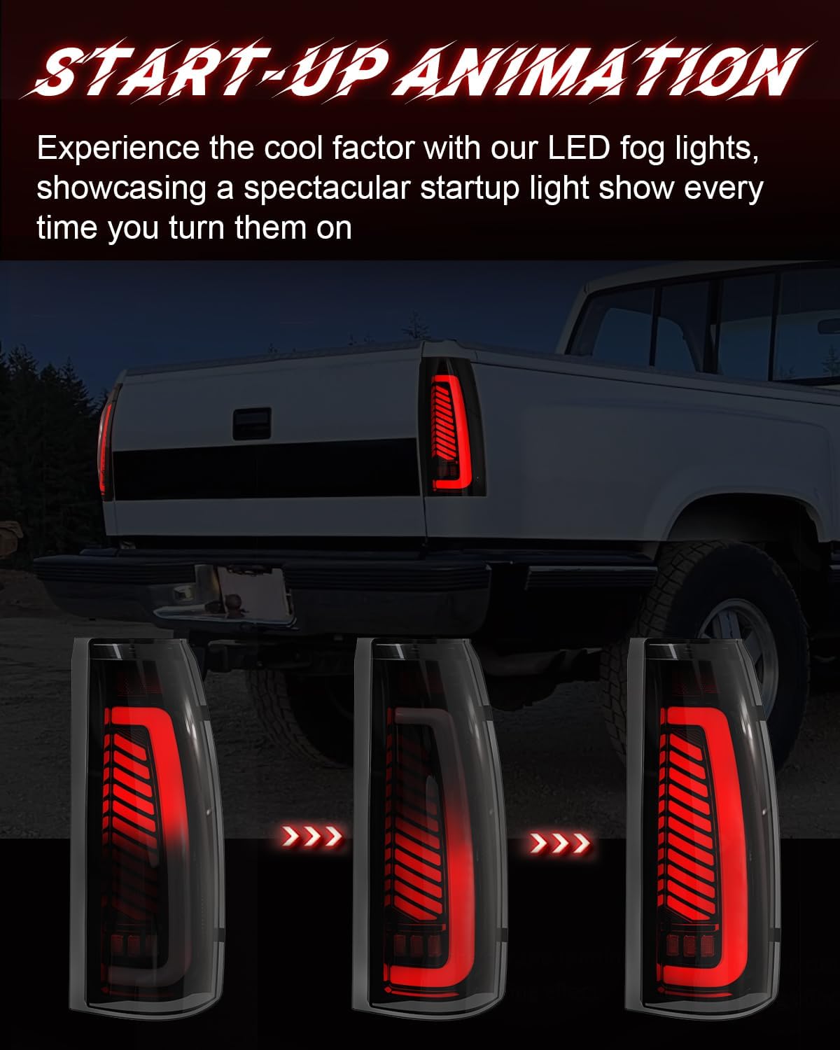 Sequential LED Tail Lights for 1988-1998 Chevy GMC C/K, Silverado, Sierra, 1992-1999 Suburban Yukon, 95-99 Tahoe, Pickup Truck Rear Lights with Start-Up Animation, Dynamic Turn Signals For 1988-1998 Chevy GMC C/K Smoked-1A
