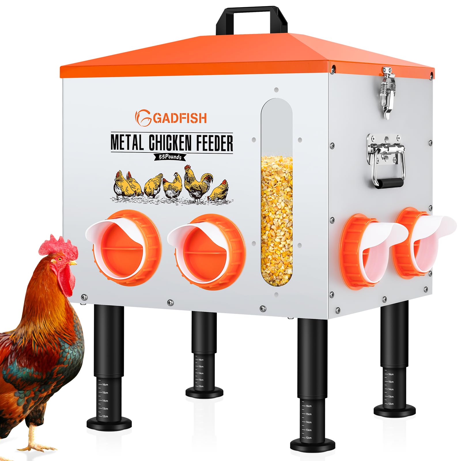 Photo 1 of (UNTESTED) GADFISH 55LBS Large Capacity Automatic Chicken Feeder - Upgraded Window Design Allows Viewing of Feed Conditions, 8 Feeding Ports, Anti-Waste Design, Height-Adjustable Legs & Secure