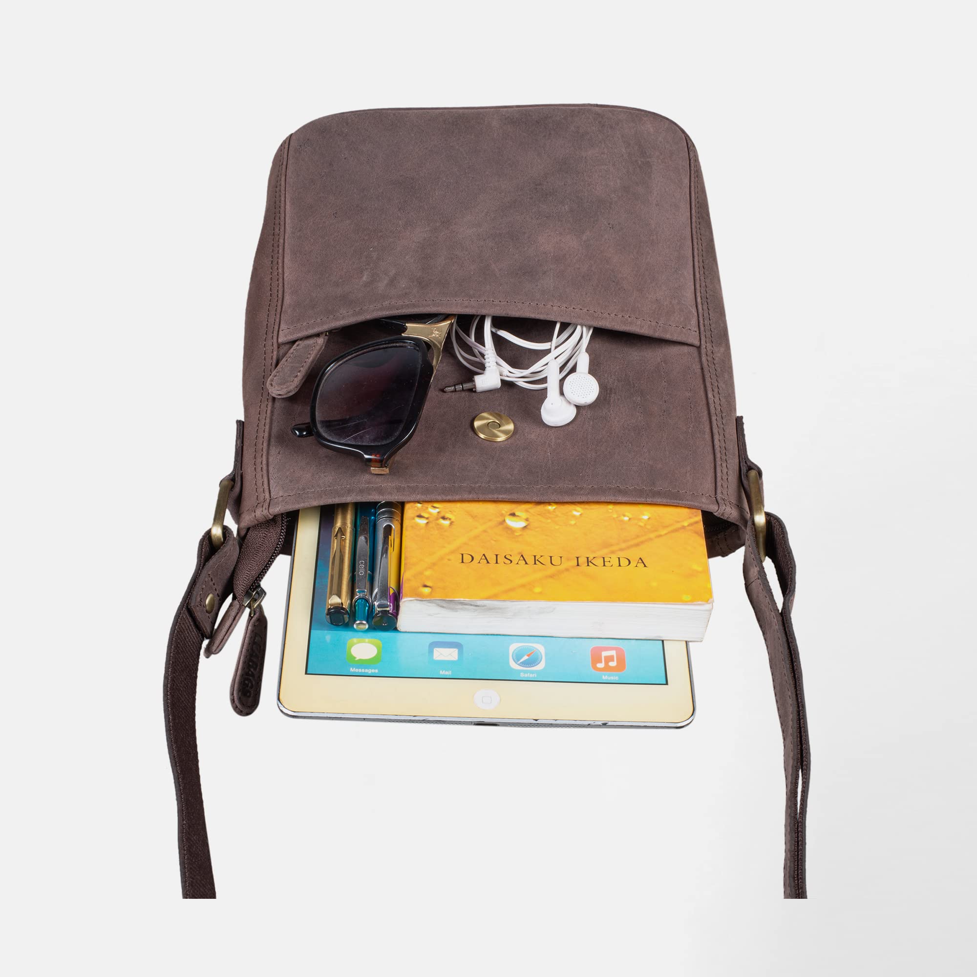 LEABAGS Leder Handtasche Damen I Premium Echtleder Umhängetasche I Damen Schultertasche I Damentasche I Tragetasche für Arbeit Uni Schule Freizeit
