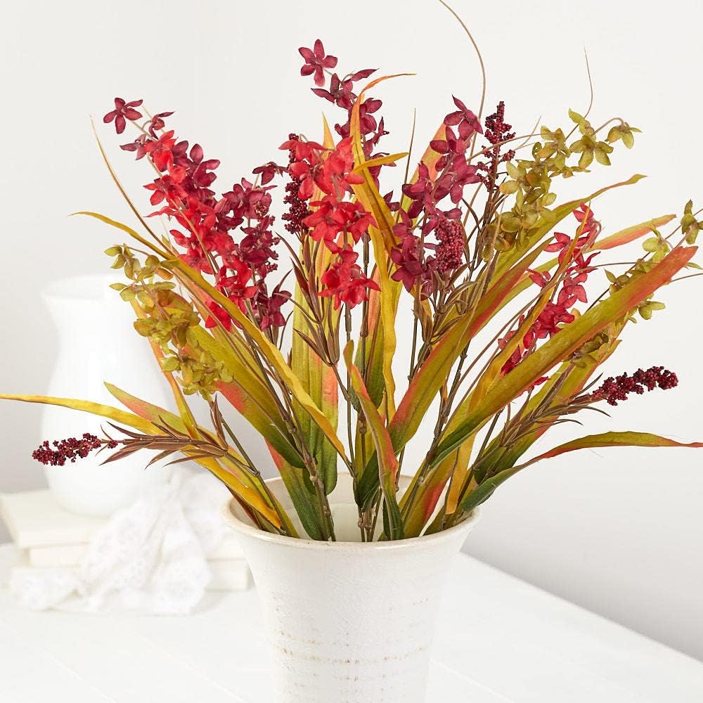 Factory Direct Craft Artificial Purple and Burgundy Delphinium and Wild Grass Floral Bundle - Silk Fall Flowers Bush (Size: 20" H)