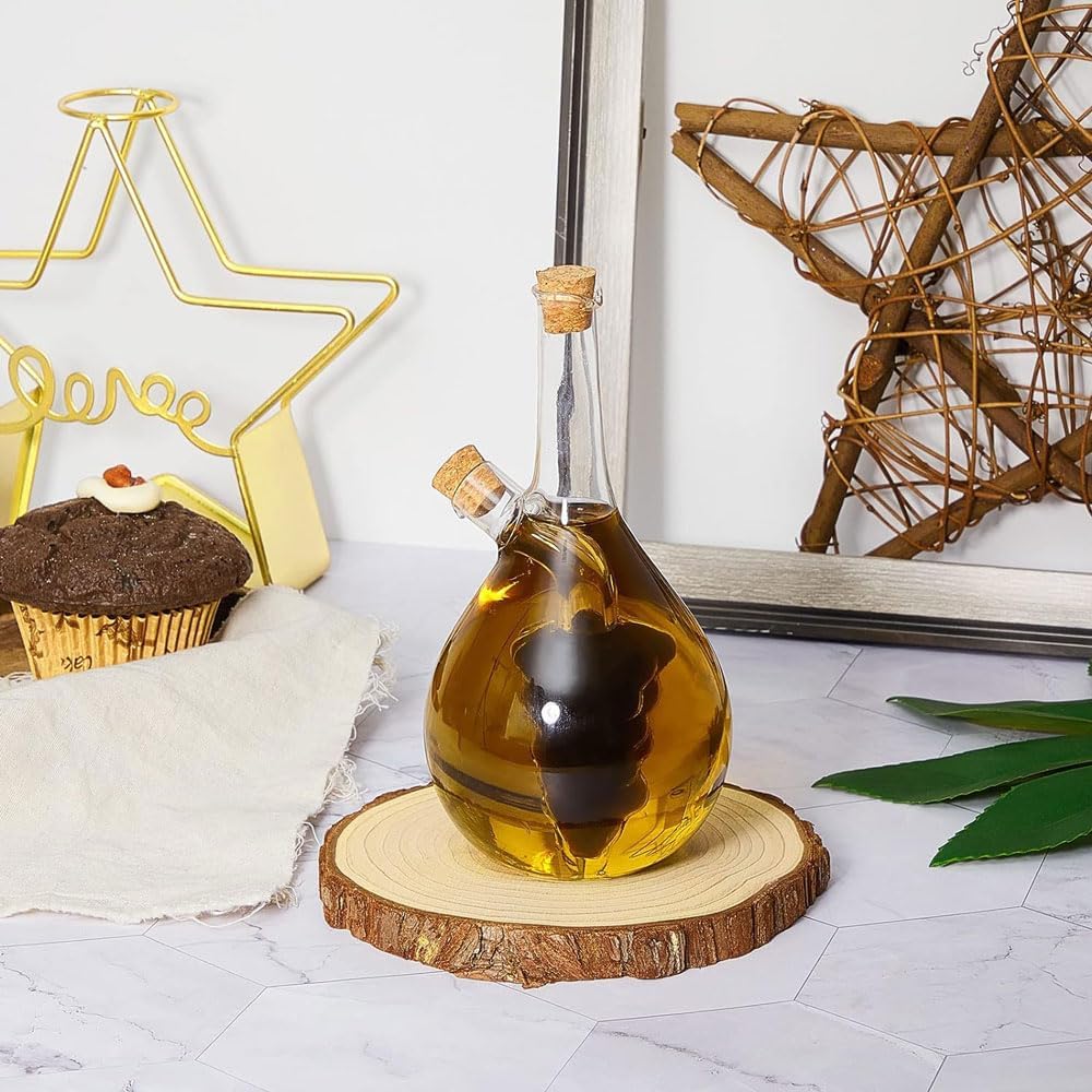 Oil and Vinegar Dispenser, 2 in 1 Glass Olive Oil and Vinegar Cruet Dispenser Bottle, Kitchen Olive Soy Sauce Dispenser Double Pourer Spout for Kitchen Cooking Container - Image 2